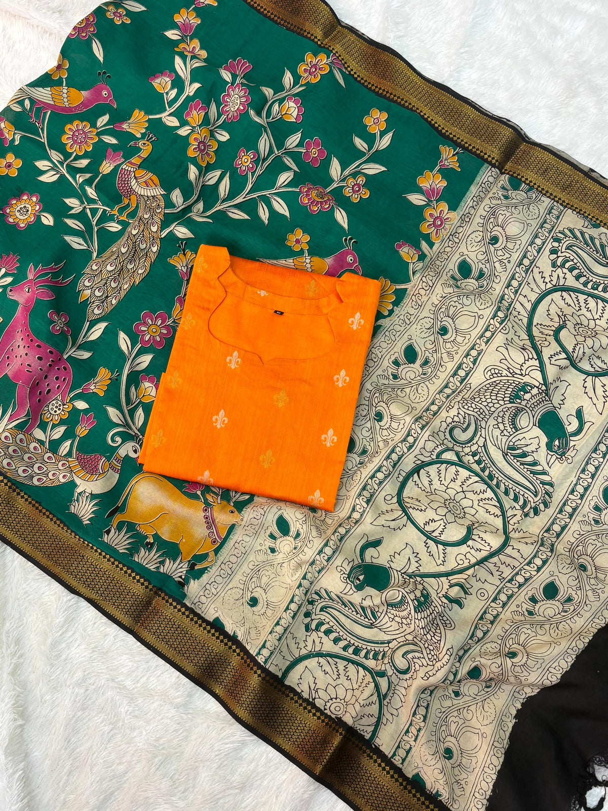 Raw Silk Top Kalamkari Dupatta