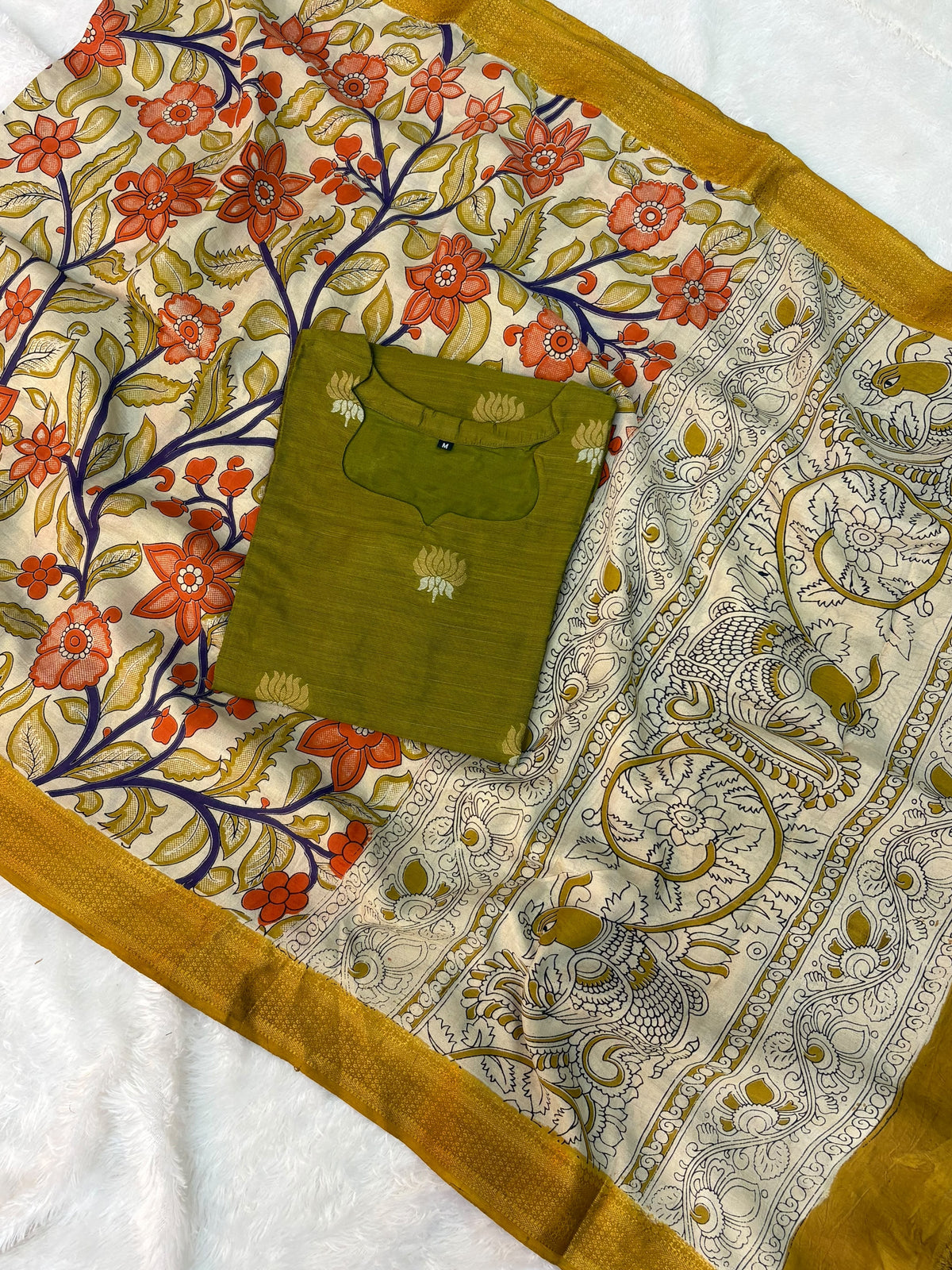 Raw Silk Top & Kalamkari Dupatta