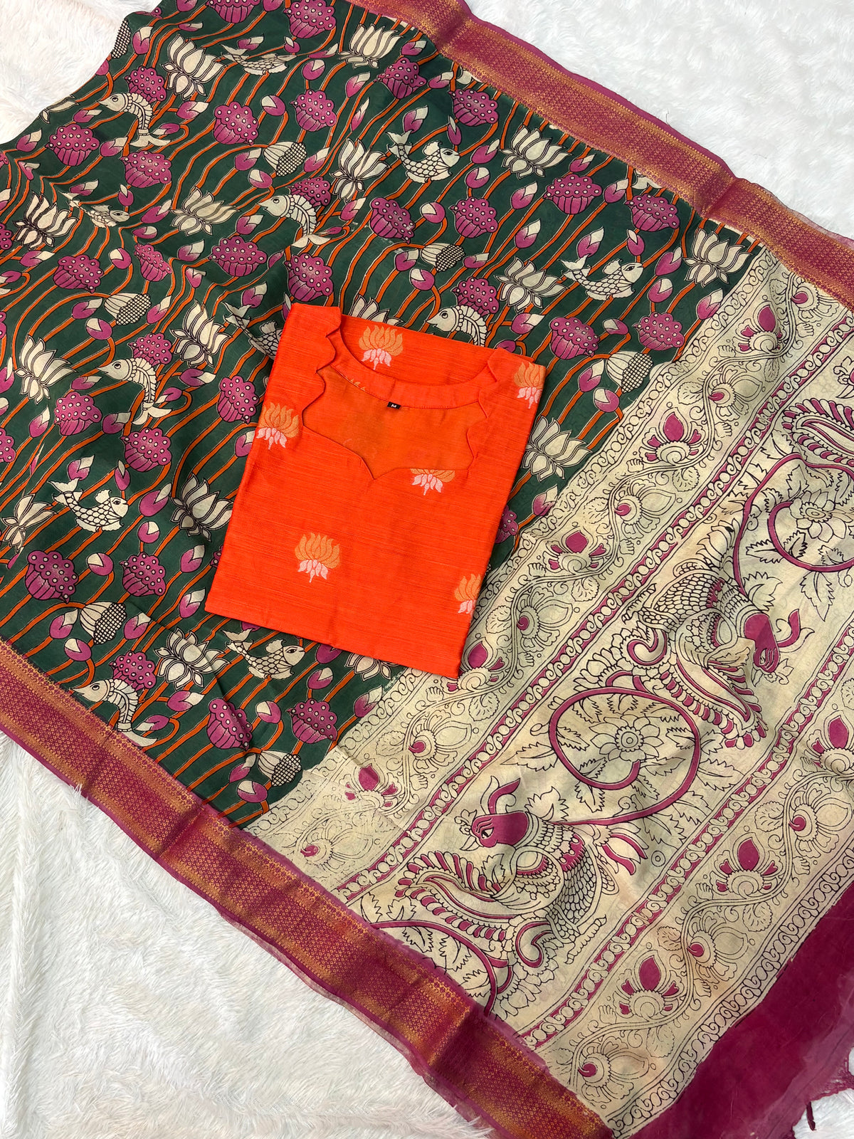 Raw Silk Top Kalamkari Dupatta