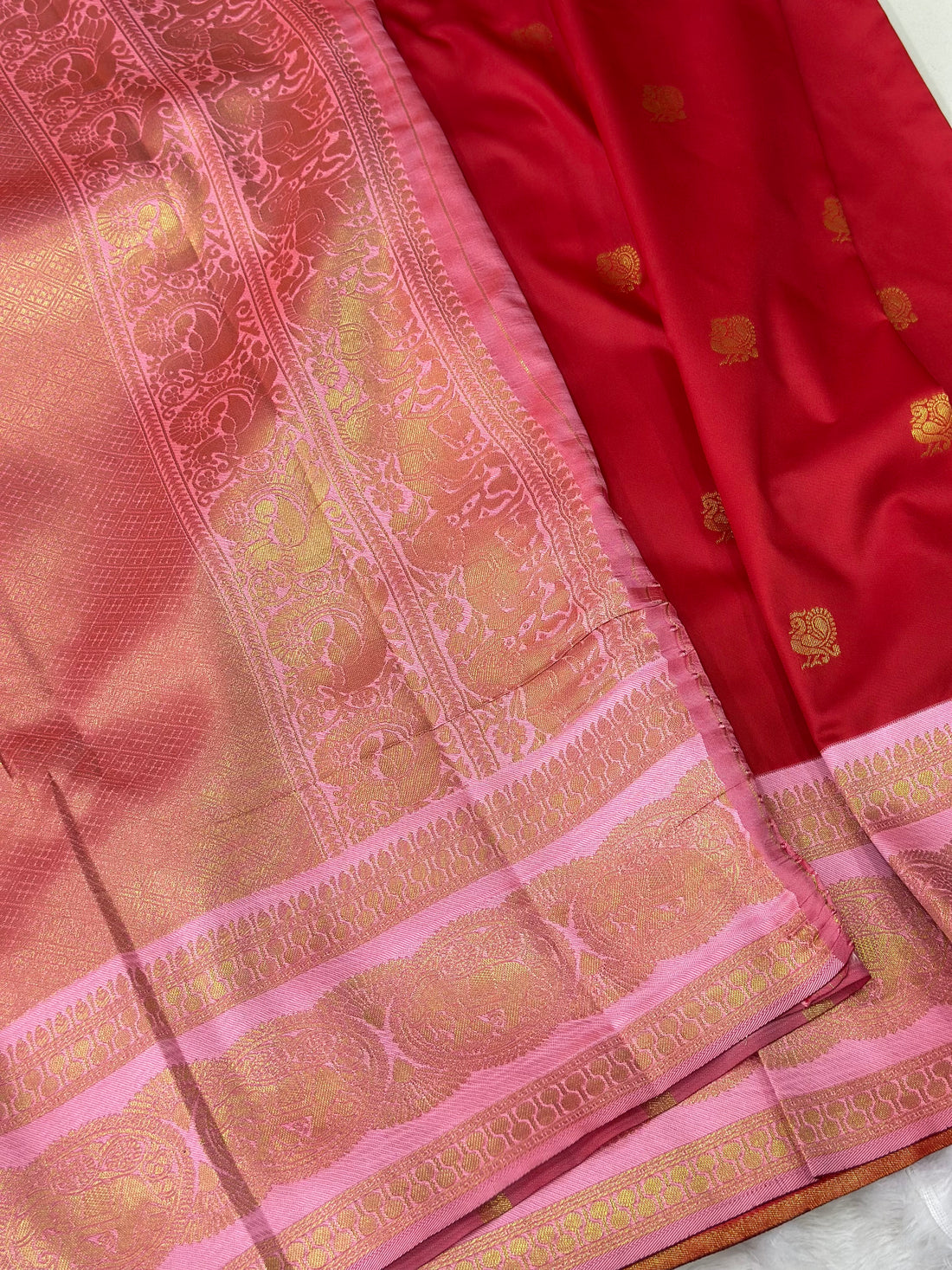 Vintage Semi Pattu~Tomato Red