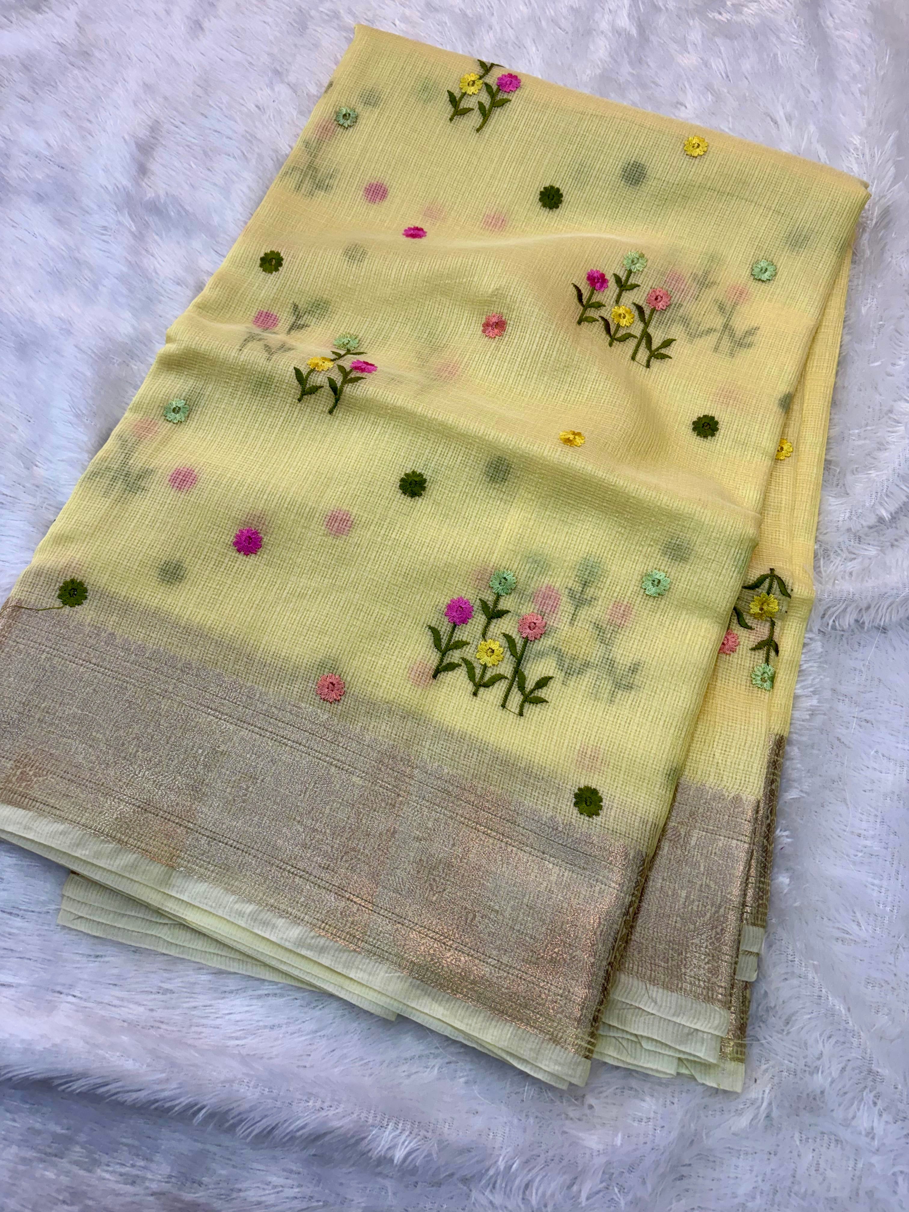 Pastel Yellow Kota Embroidery