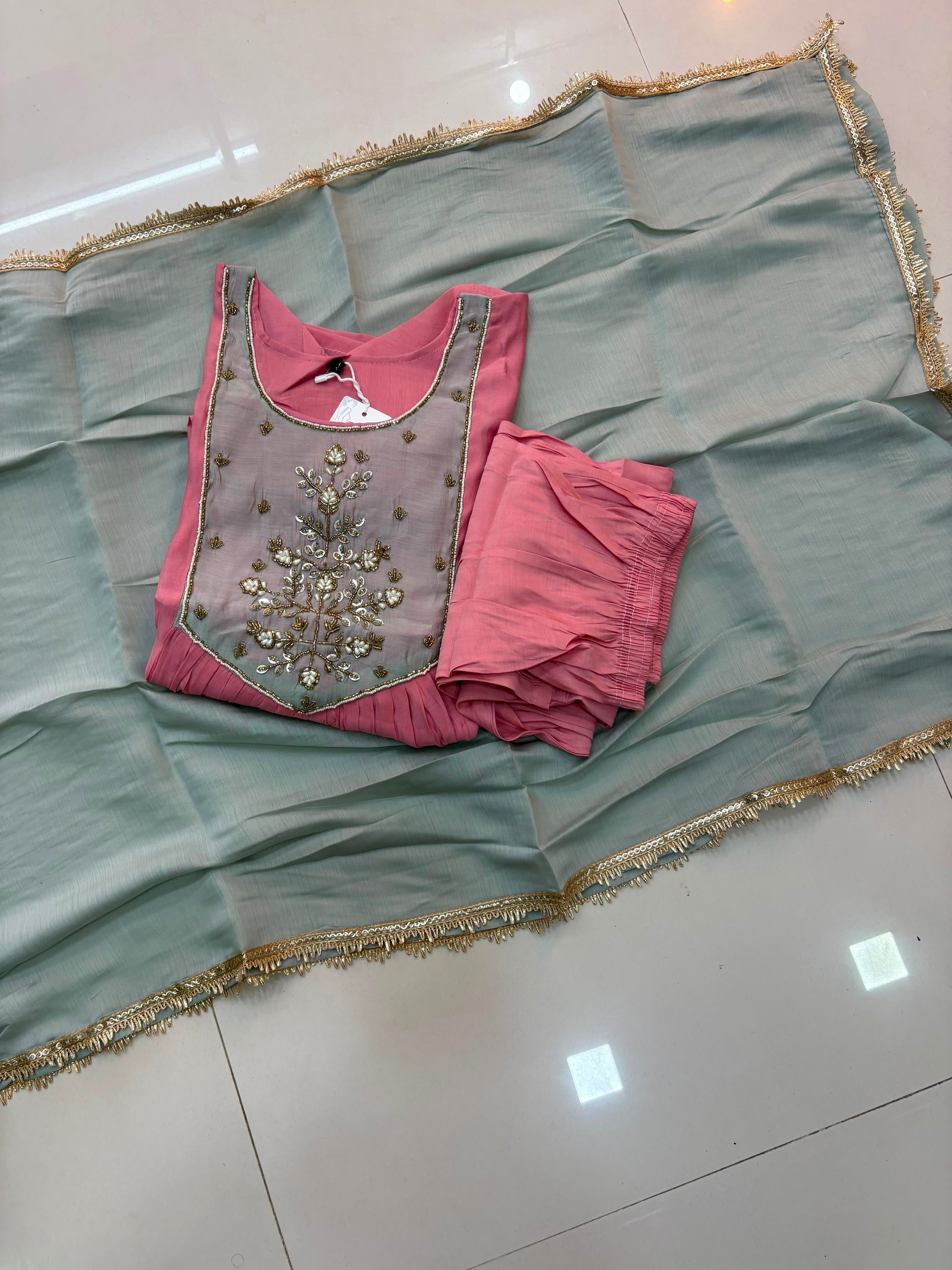 Mul Chanderi Maggam Work Anarkali