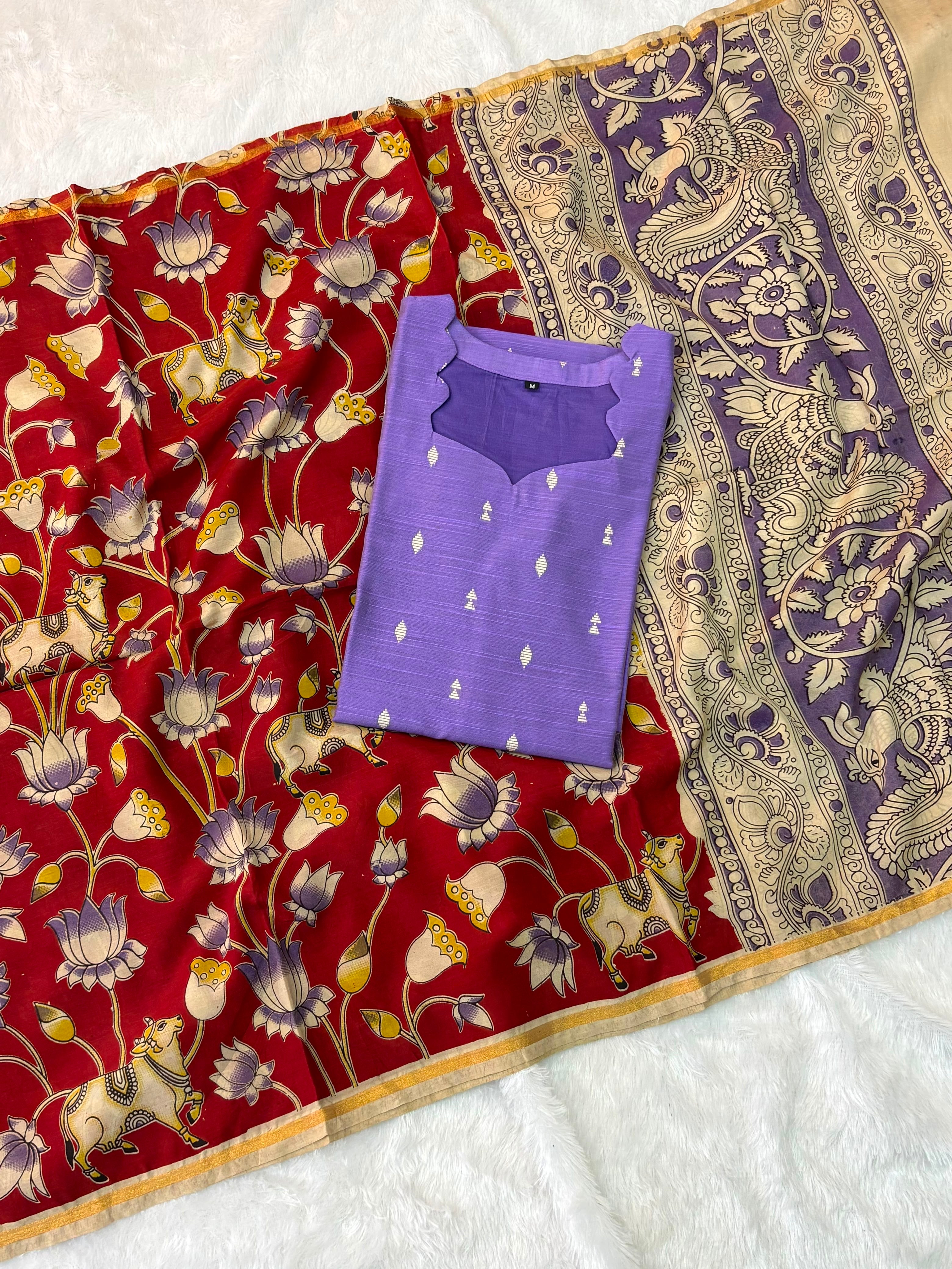 Raw Silk Top Kalamkari Dupatta