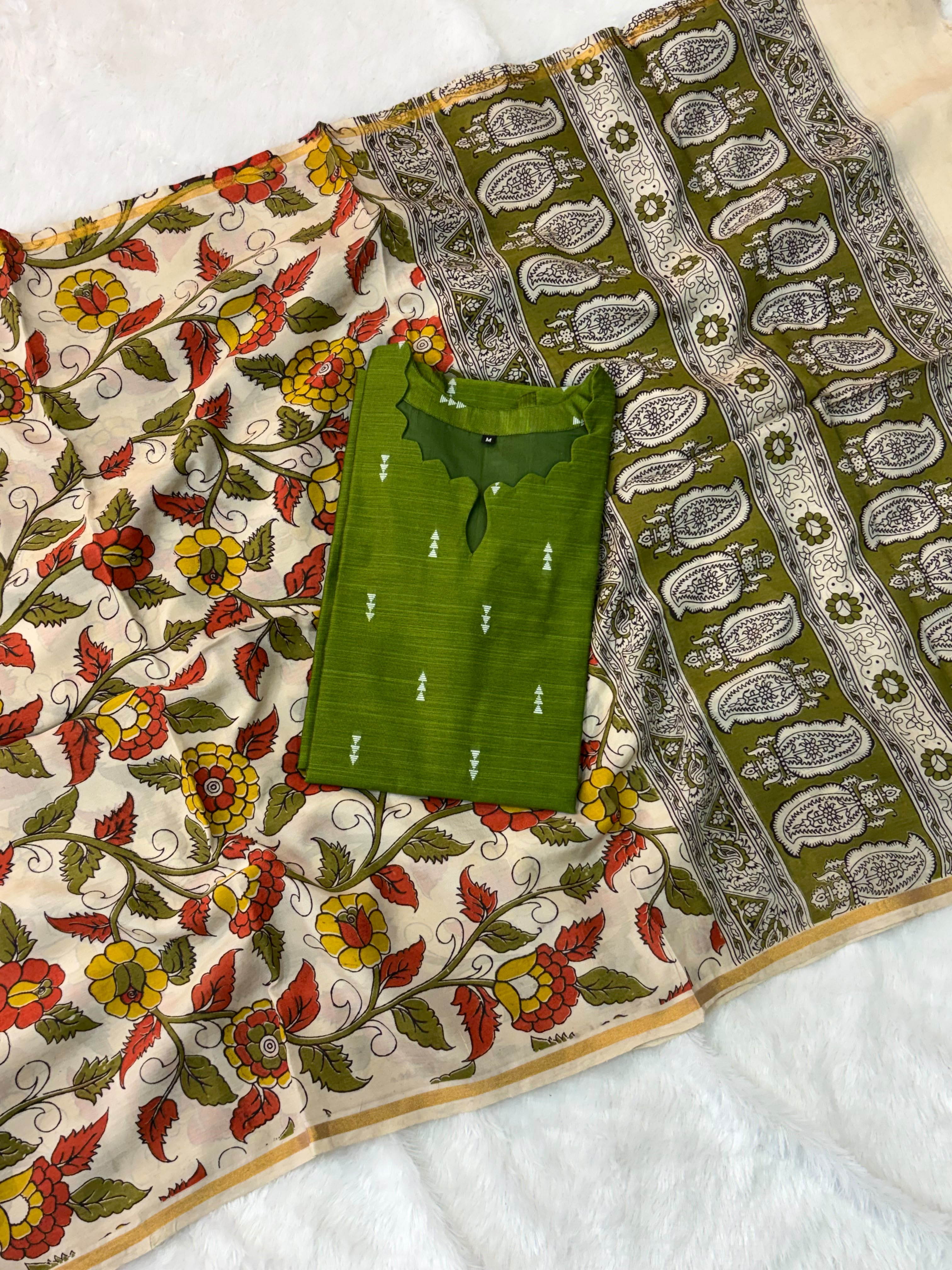 Raw Silk Top Kalamkari Dupatta