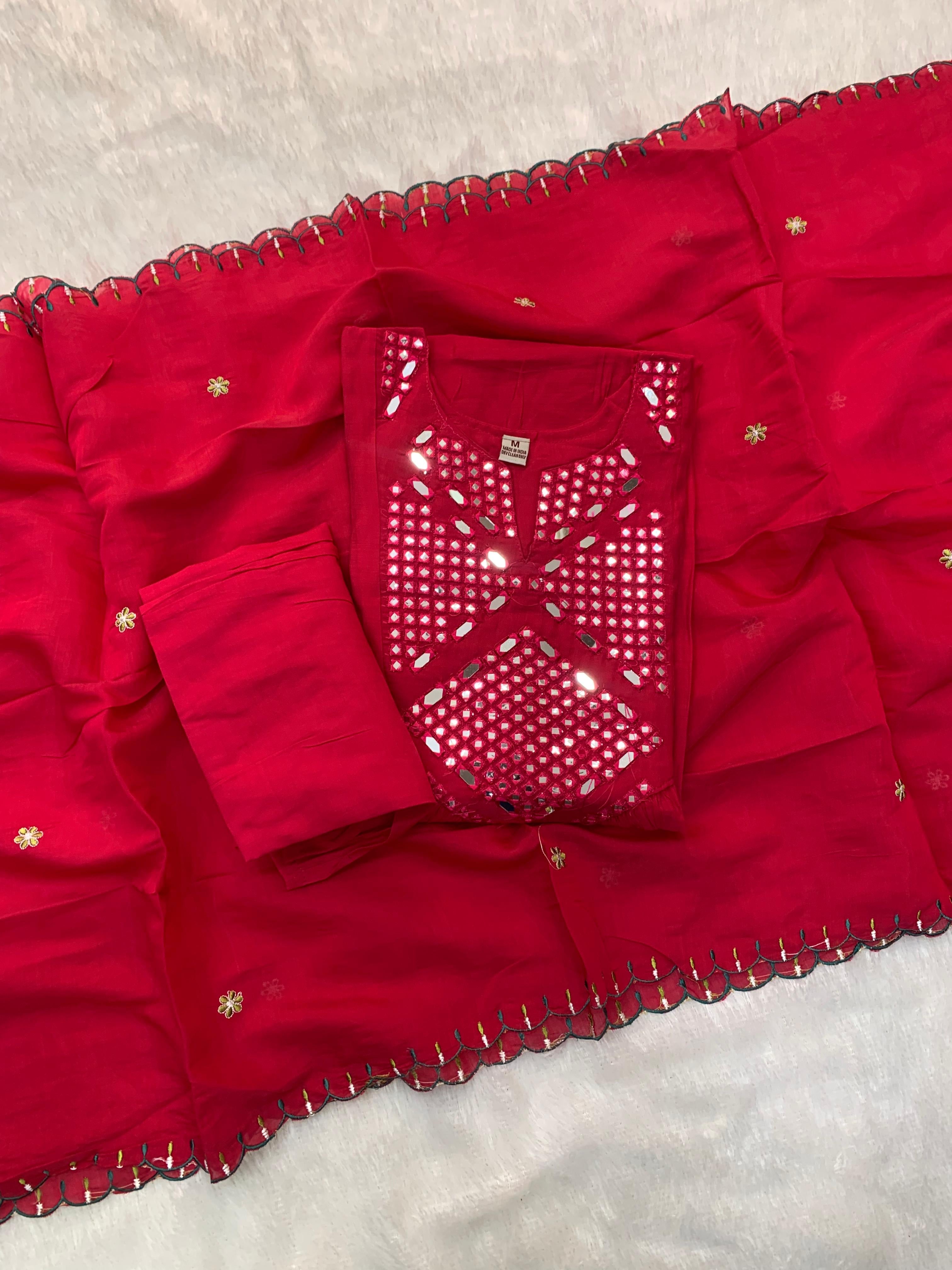 Mul Chanderi Mirror Work Anarkali