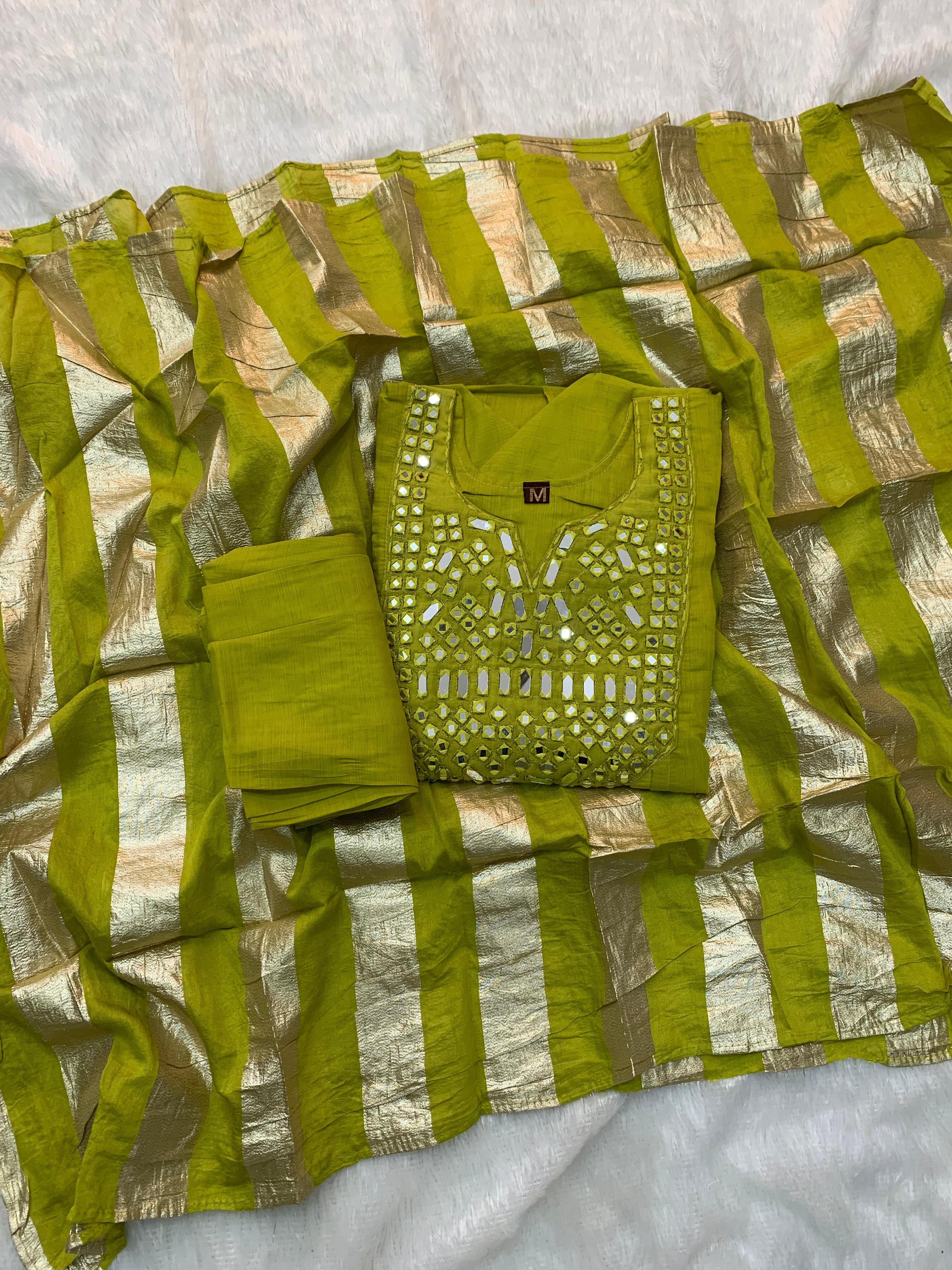 Mul Chanderi Mirror Work Anarkali
