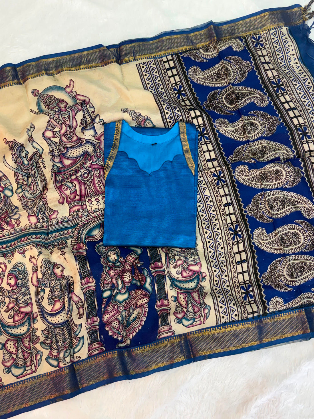 Mangalagiri Pattu top Kalamakri Dupatta