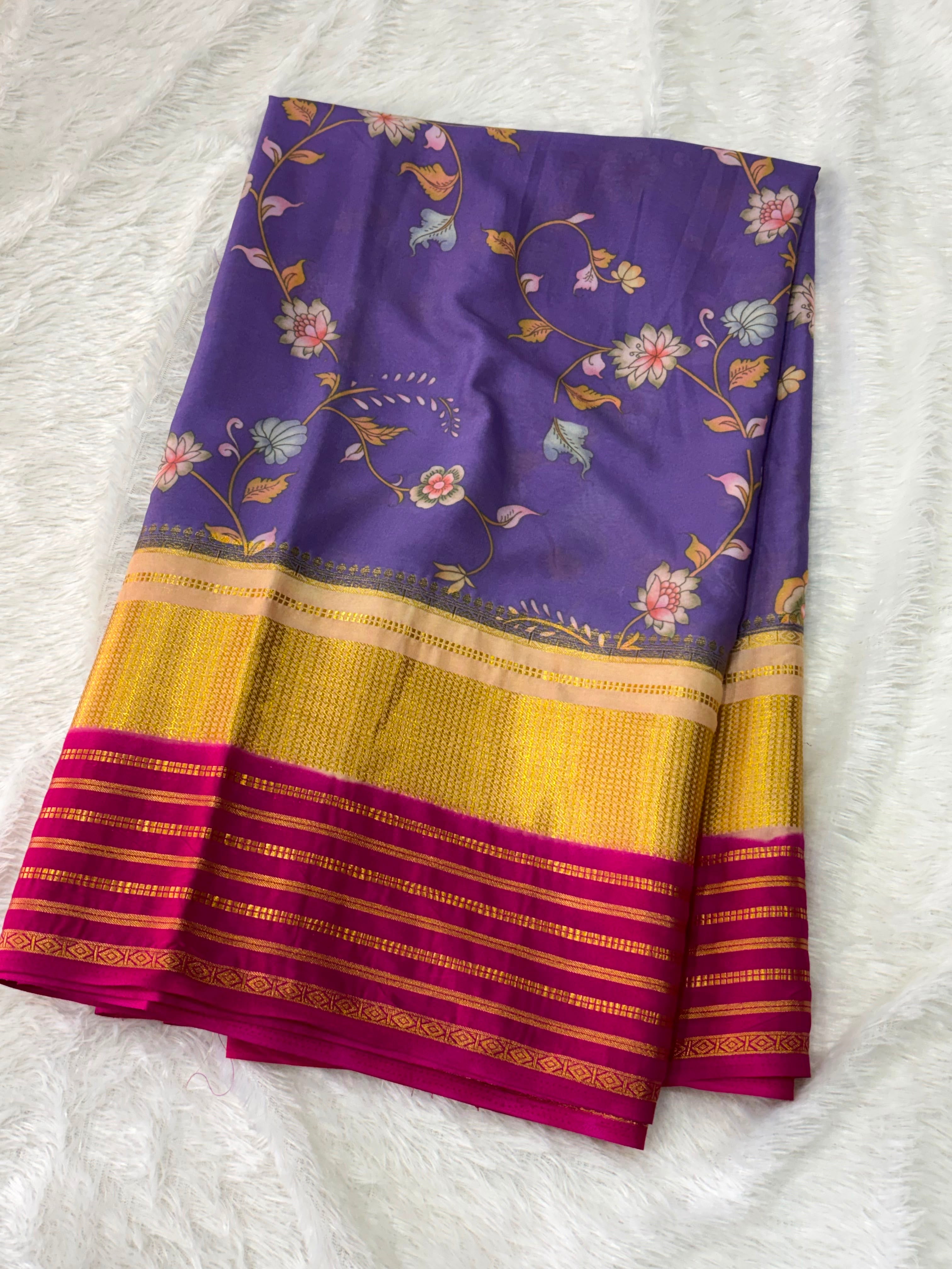 Fancy Mysore Crepe Gadwal Borders