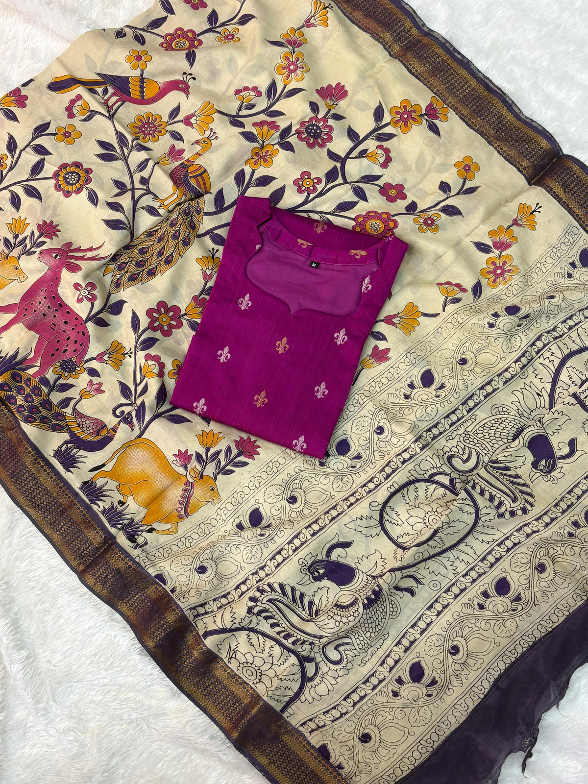 Raw Silk Top Kalamkari Dupatta