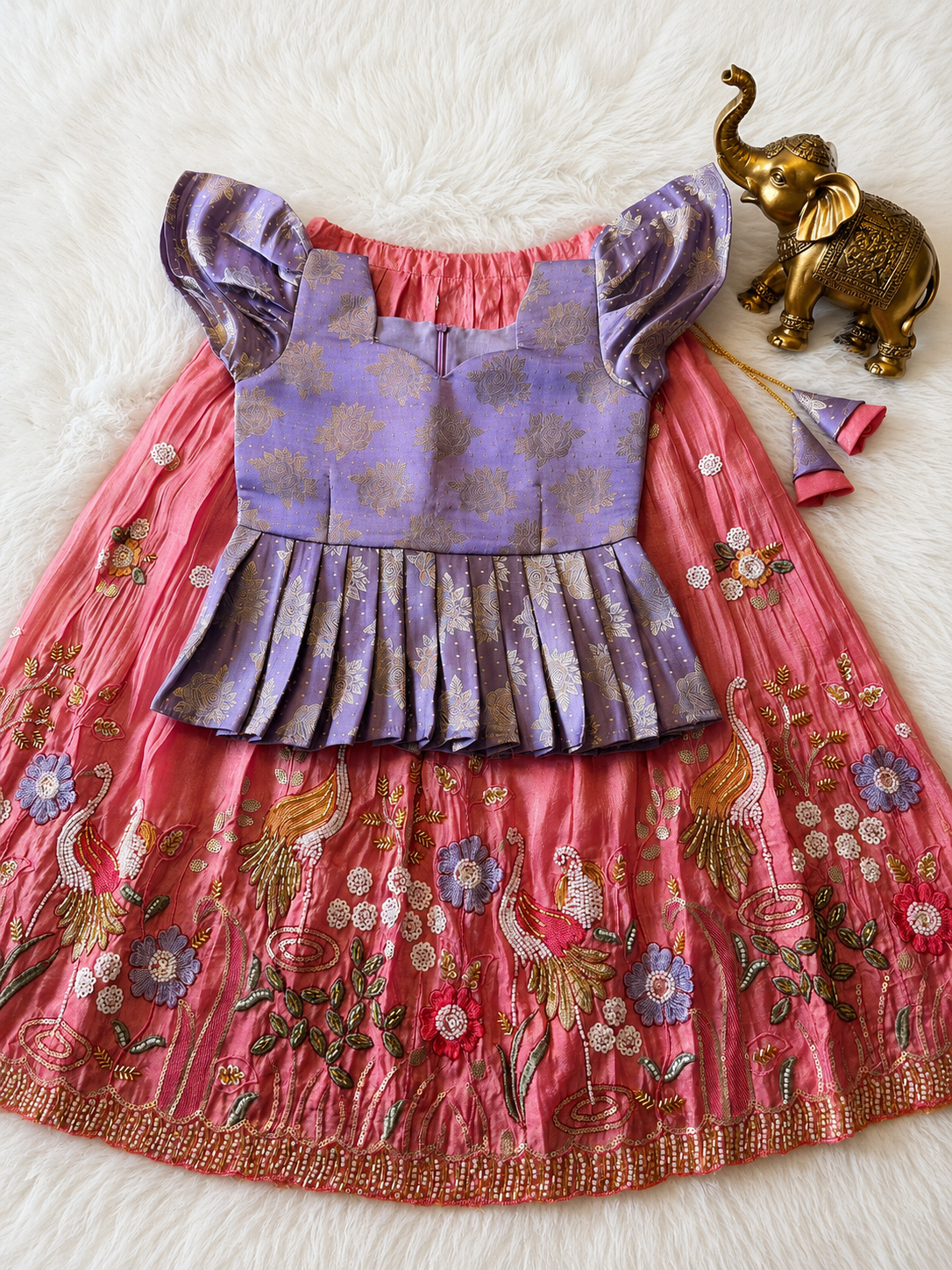 Maggam work Kids Lehenga