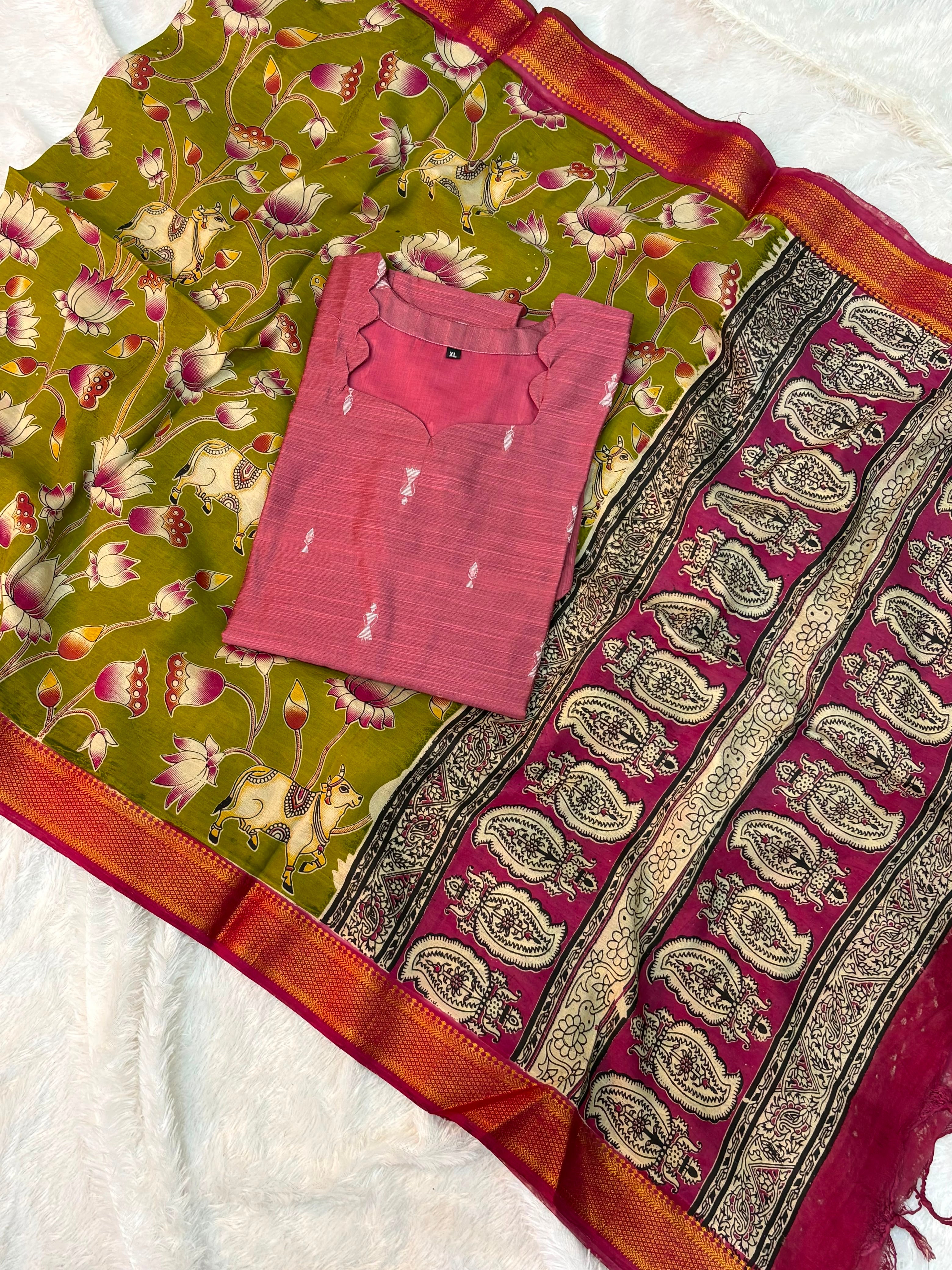 Raw Silk Top Kalamakri Dupatta