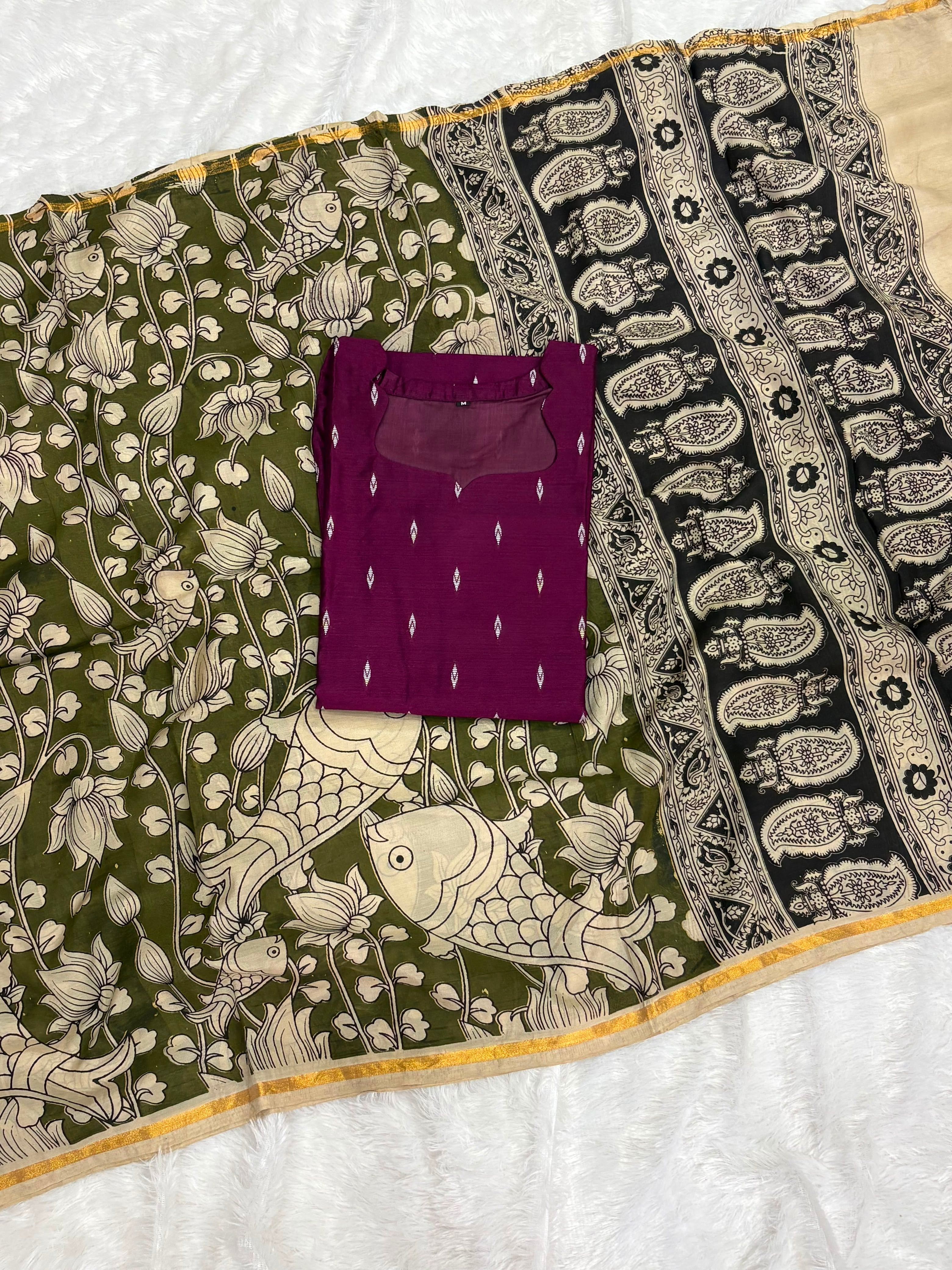 Raw Silk Top Kalamkari Dupatta