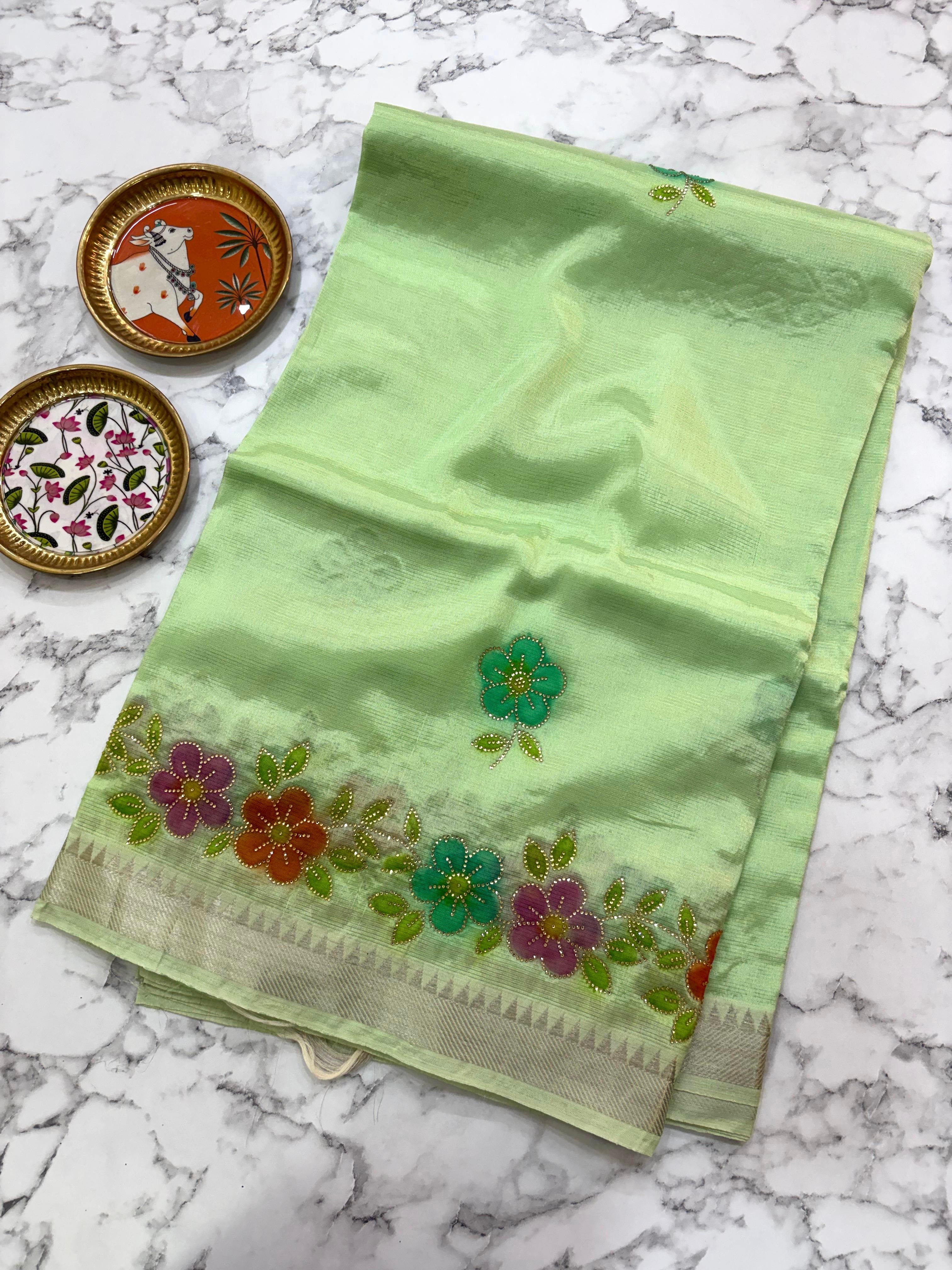 Mint Green Brush Paint Mangalagiri Pattu