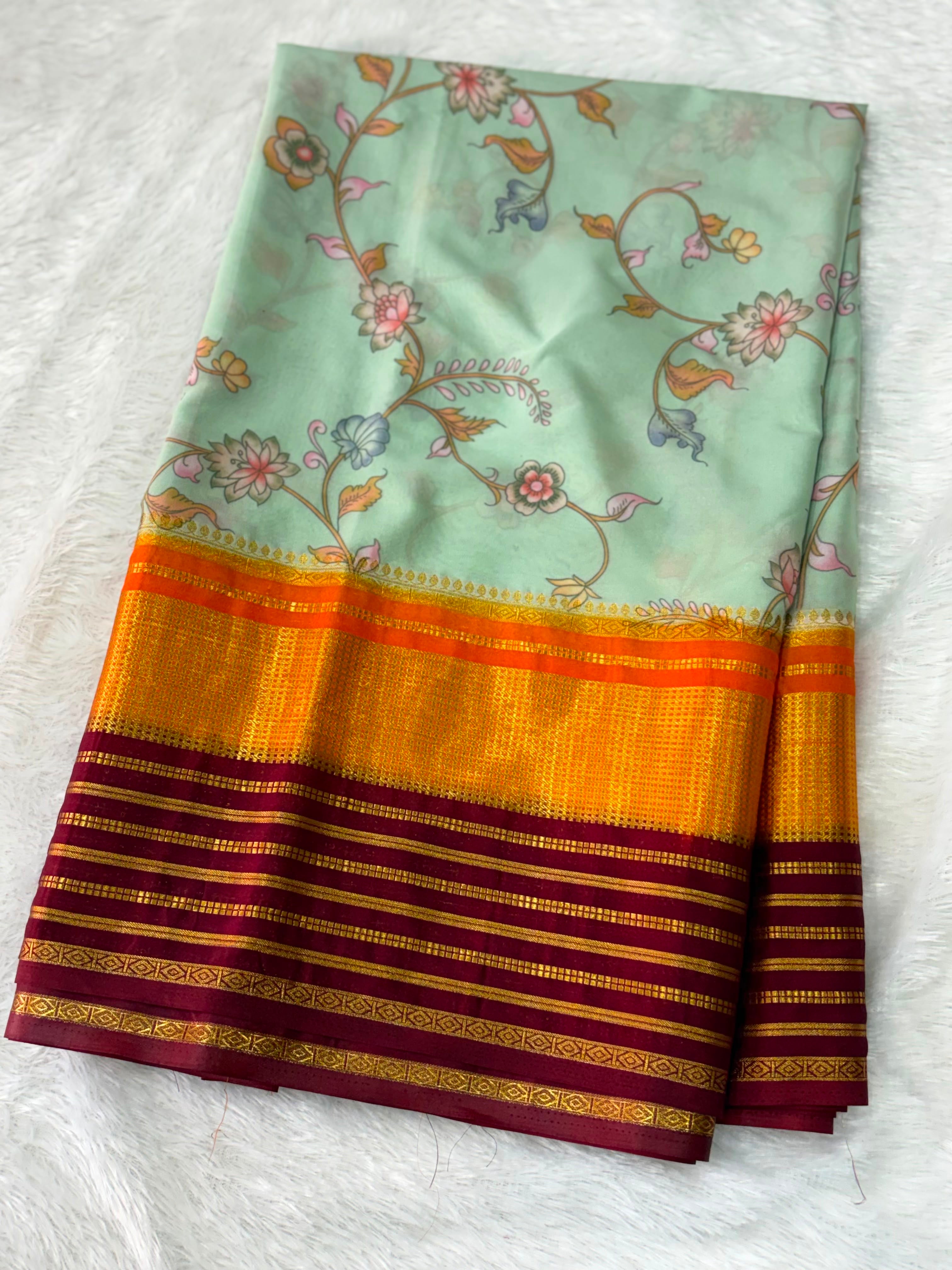 Fancy Mysore Crepe Gadwal Borders