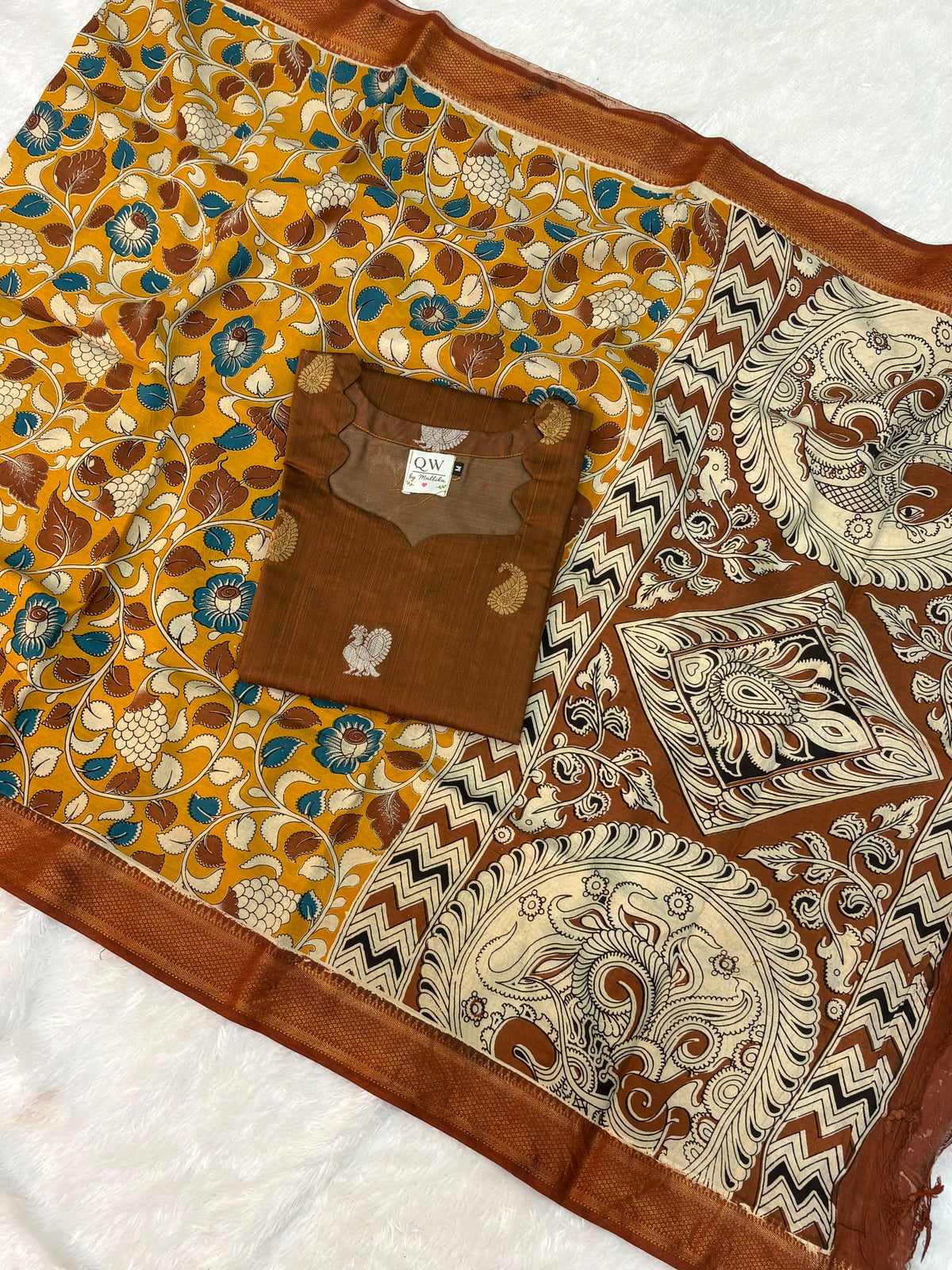 Raw Silk Top & Kalamkari Dupatta