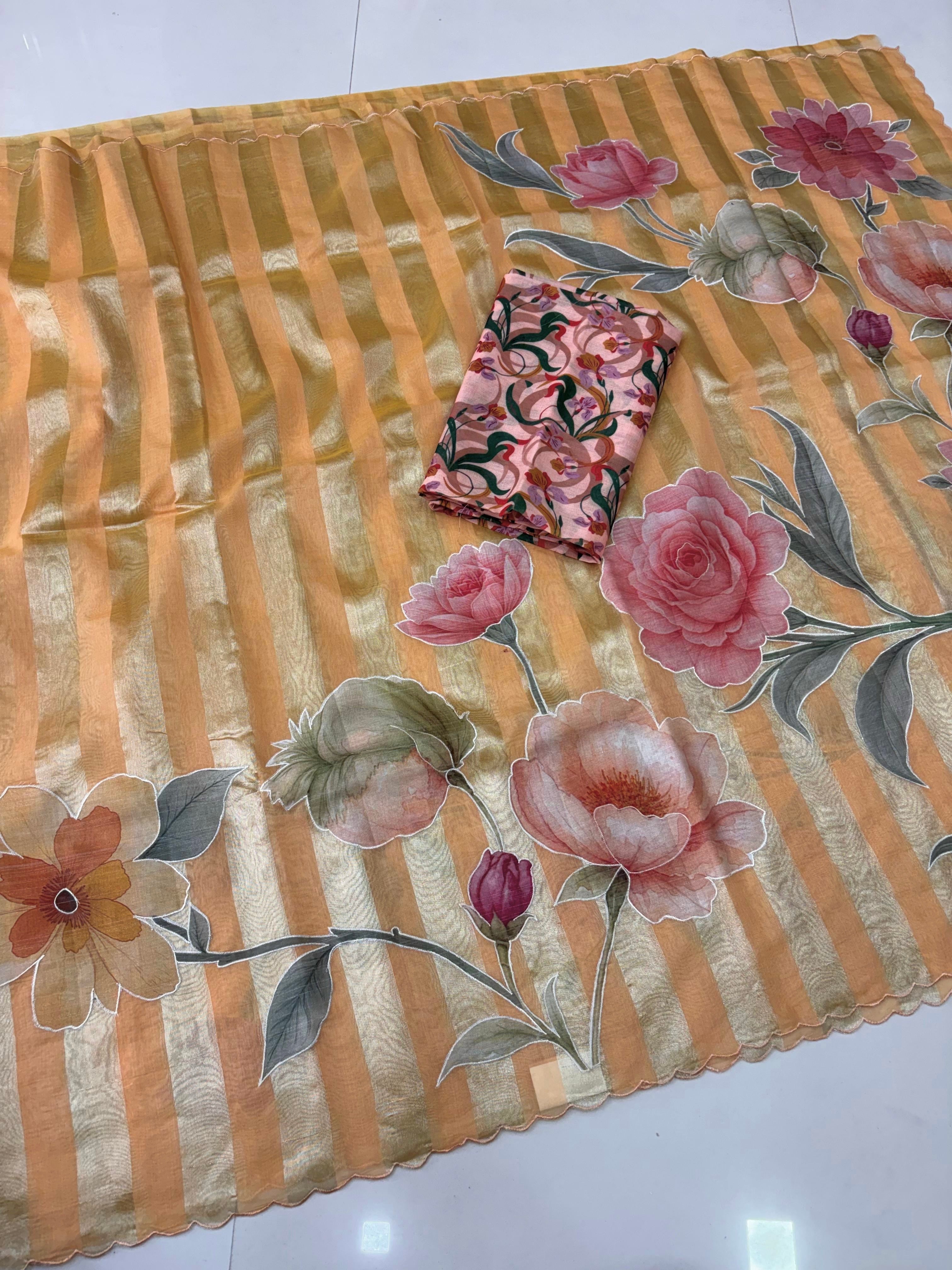Chanderi Tissue appliqué