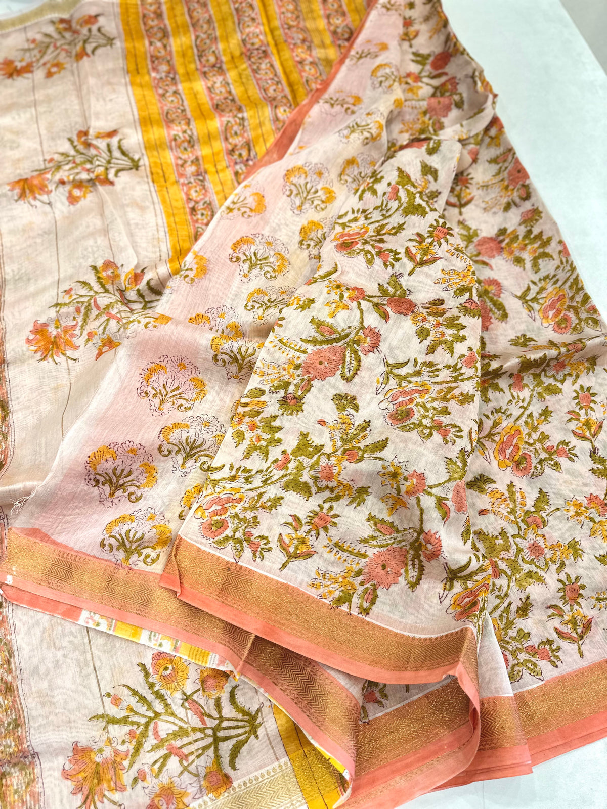 Vanya~ Pure Maheshwari Bagru Saree