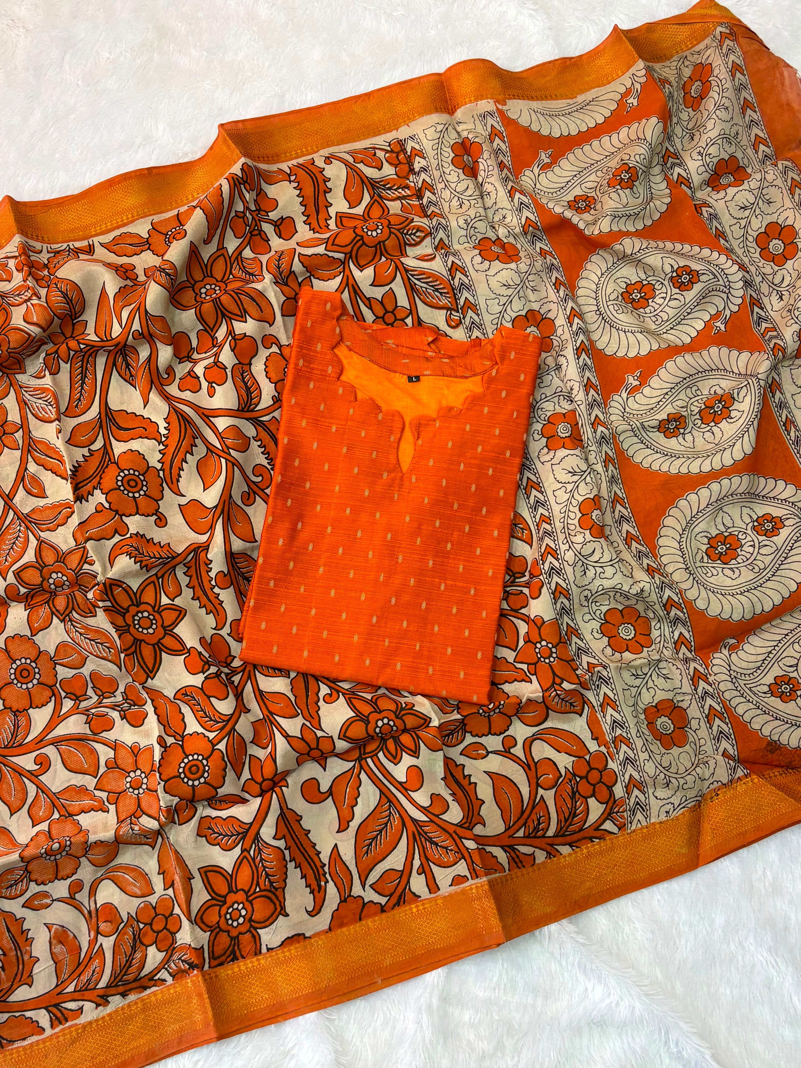 Raw Silk Top Kalamkari Dupatta