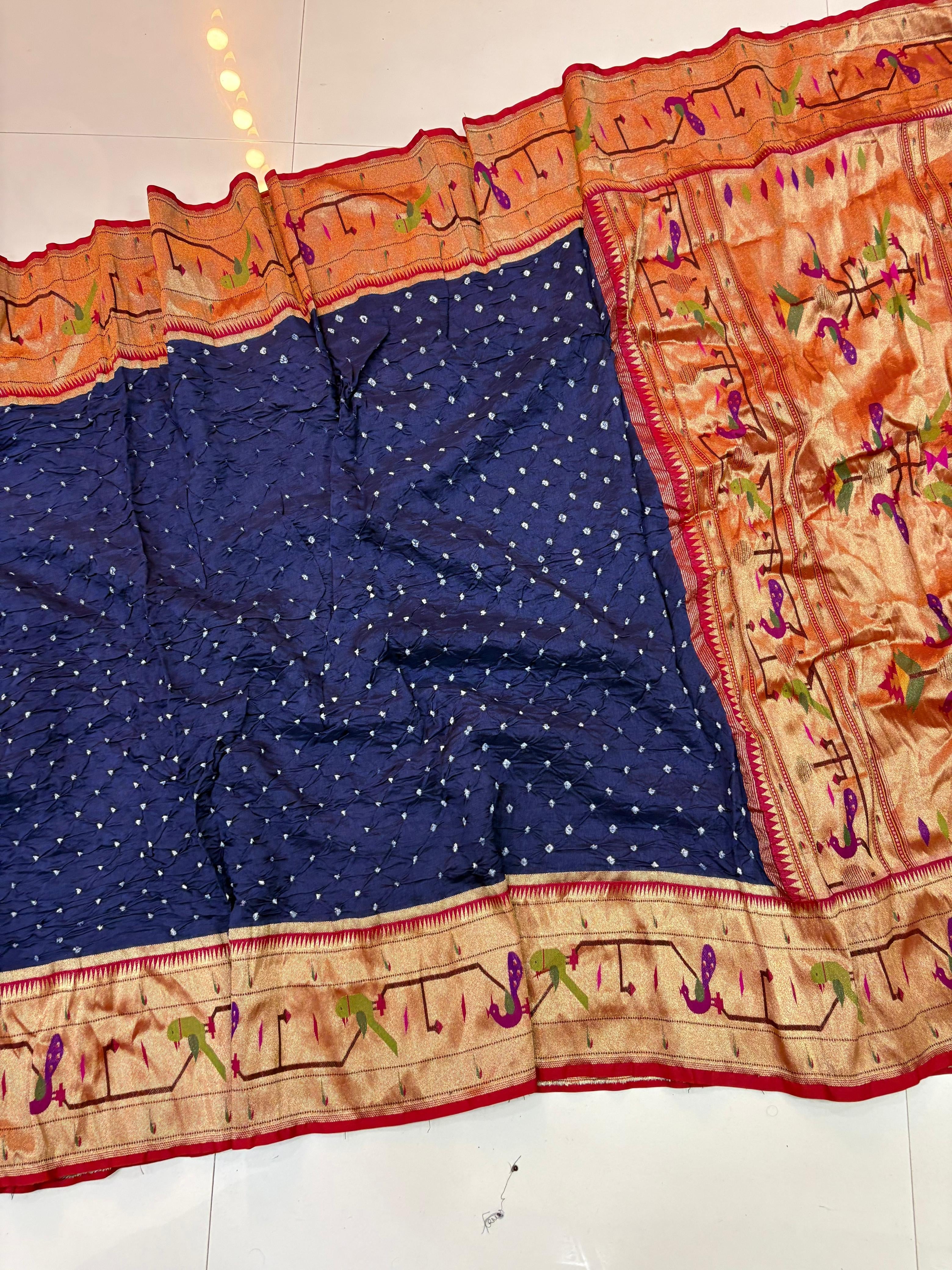 Deep Navy Blue Bandini Paithani