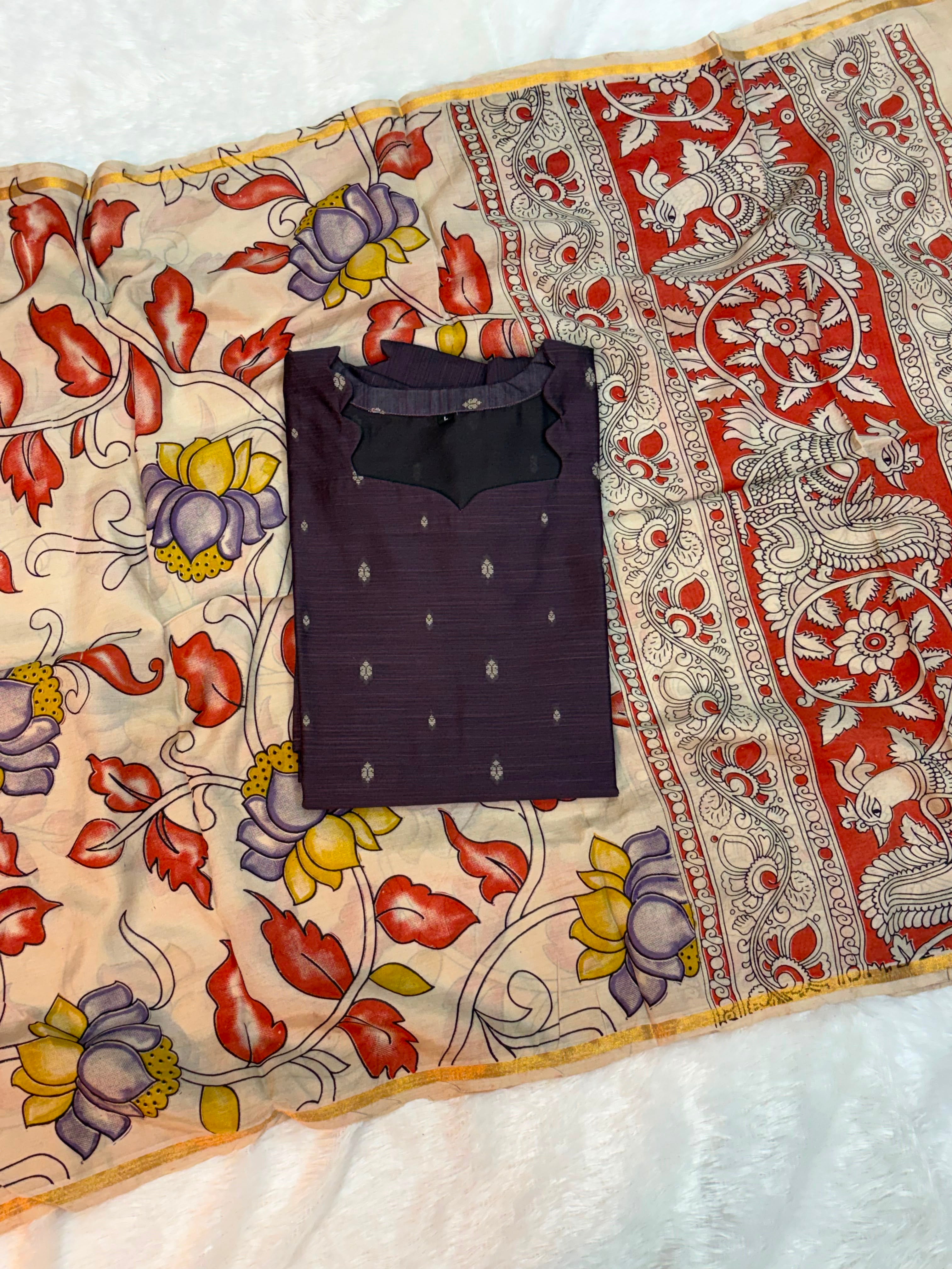 Raw silk top Kalamkari Dupatta