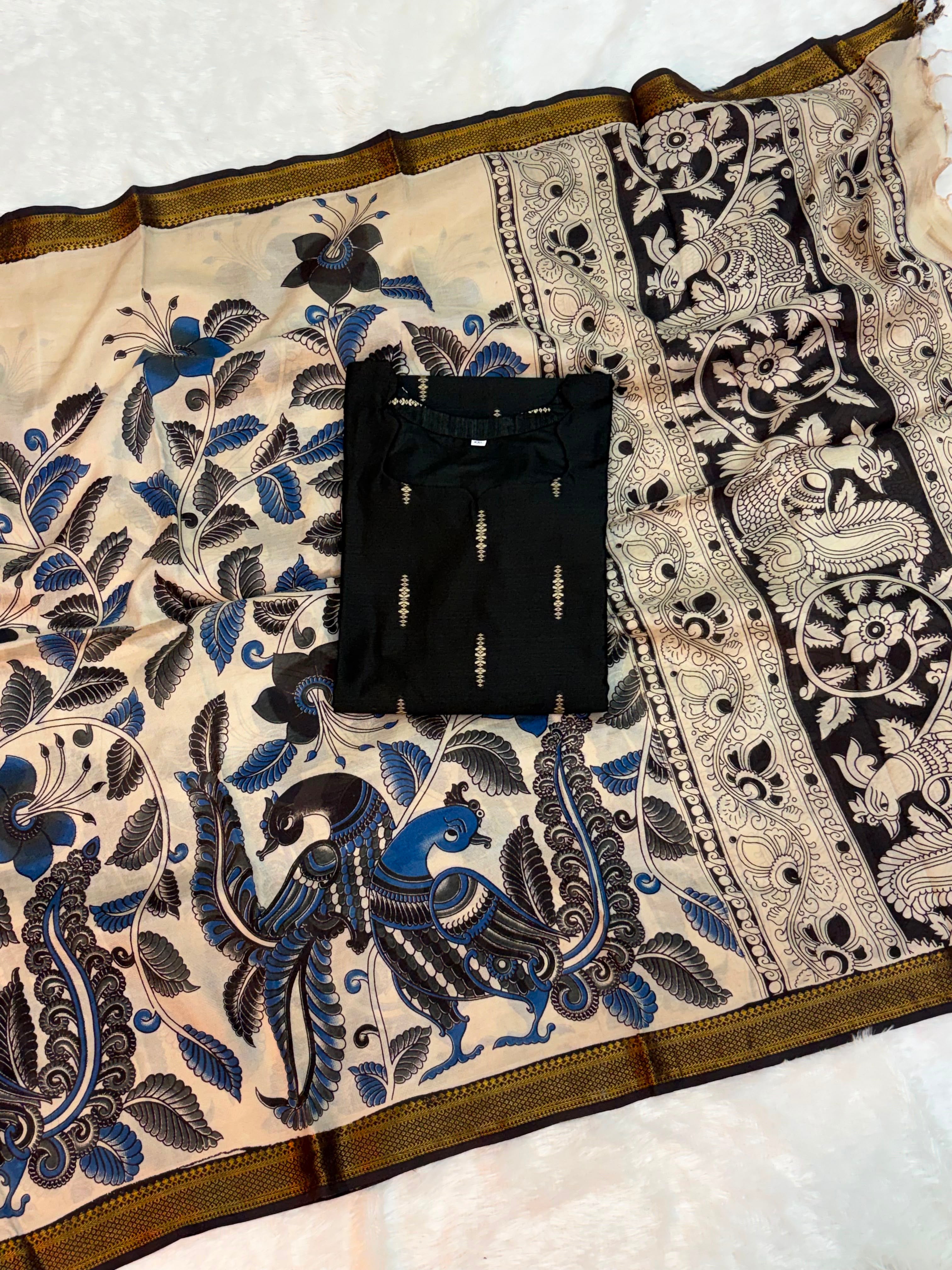 Raw Silk top Kalamkari Dupatta