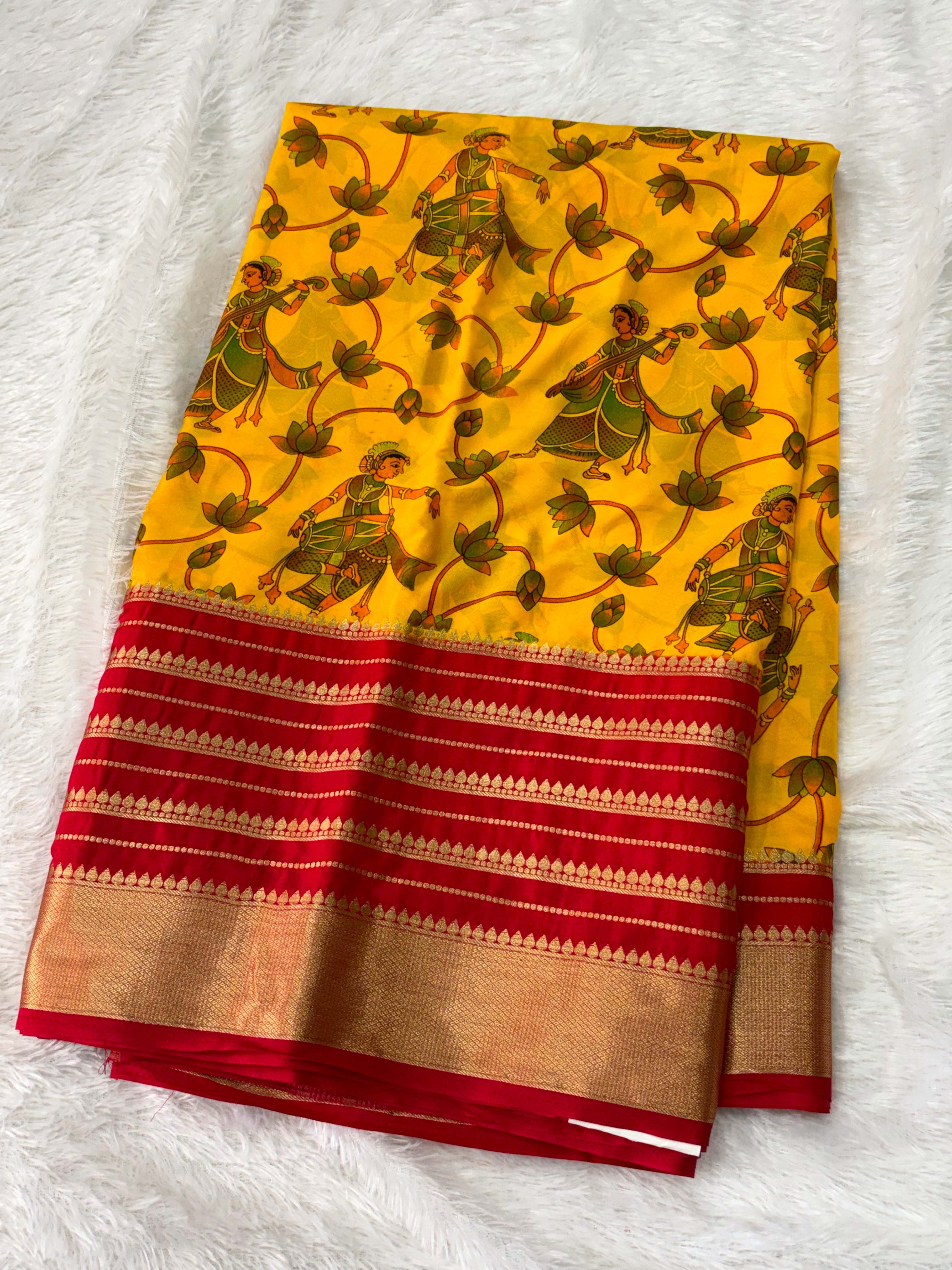 Fancy Mysore Crepe Gadwal Borders