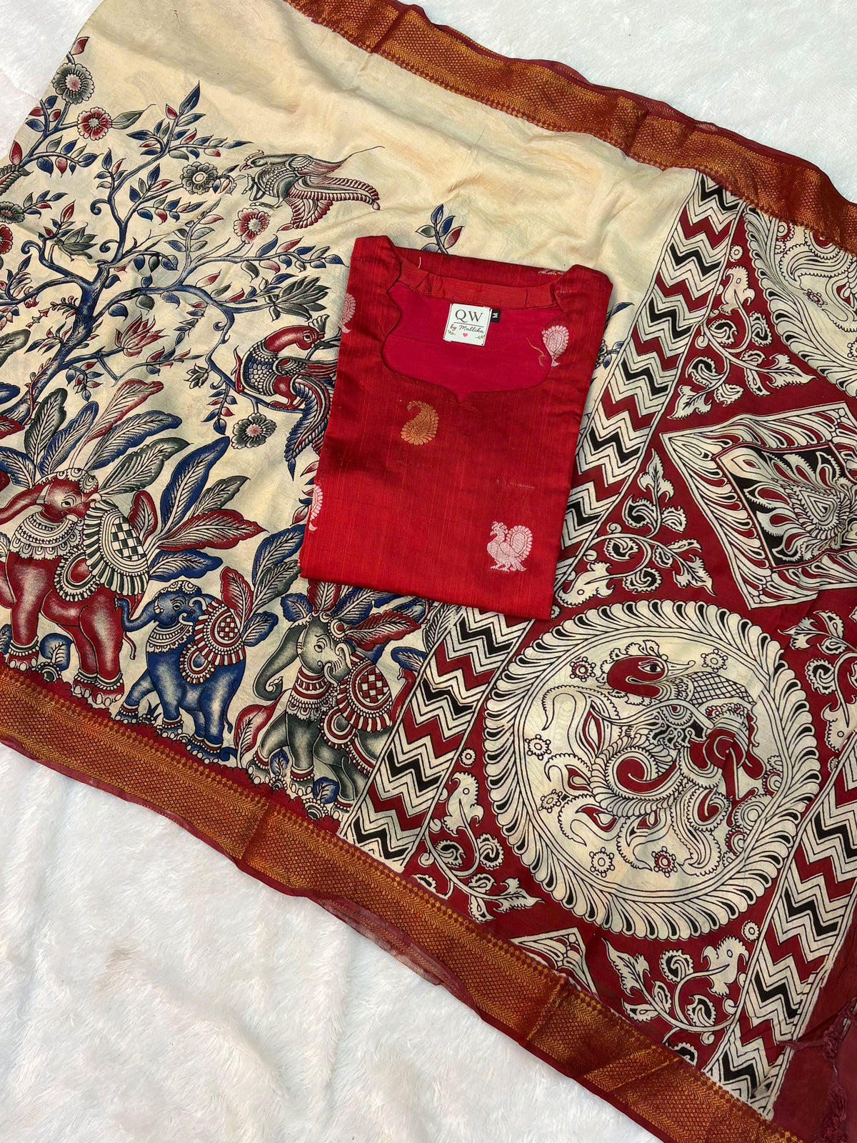 Raw Silk Top & Kalamkari Dupatta