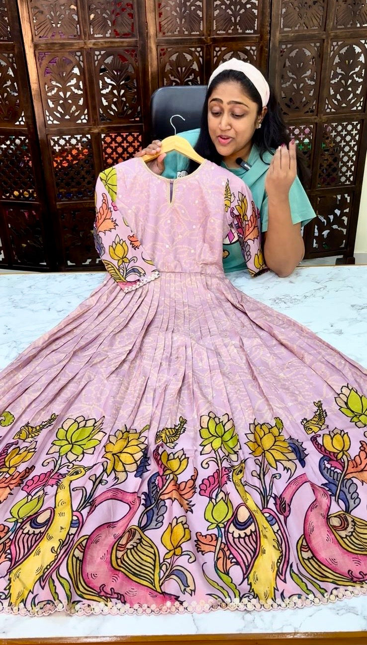 PenKalamkari Print Tussar Long Gown