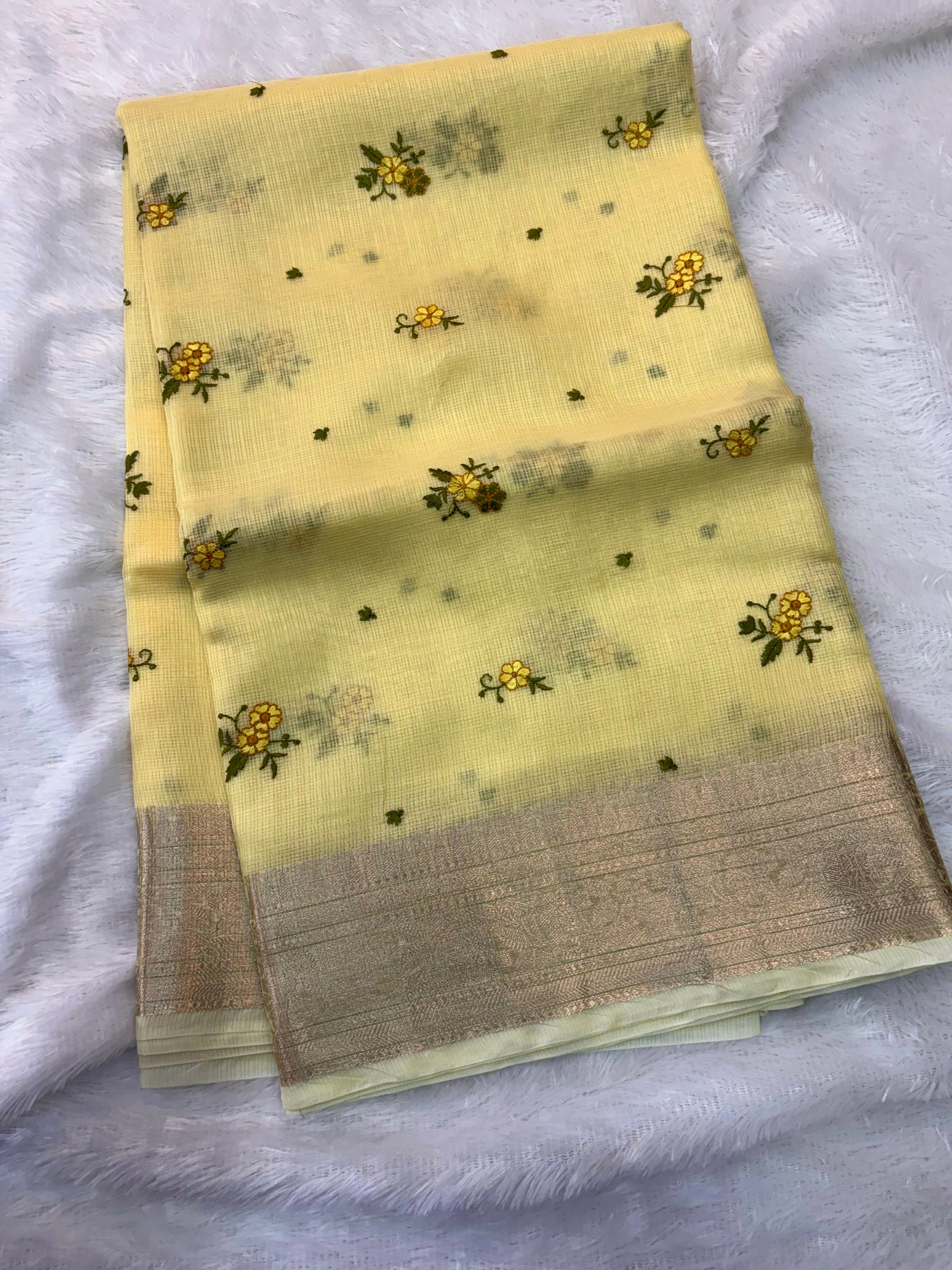 Pastel Yellow Kota Embriodery