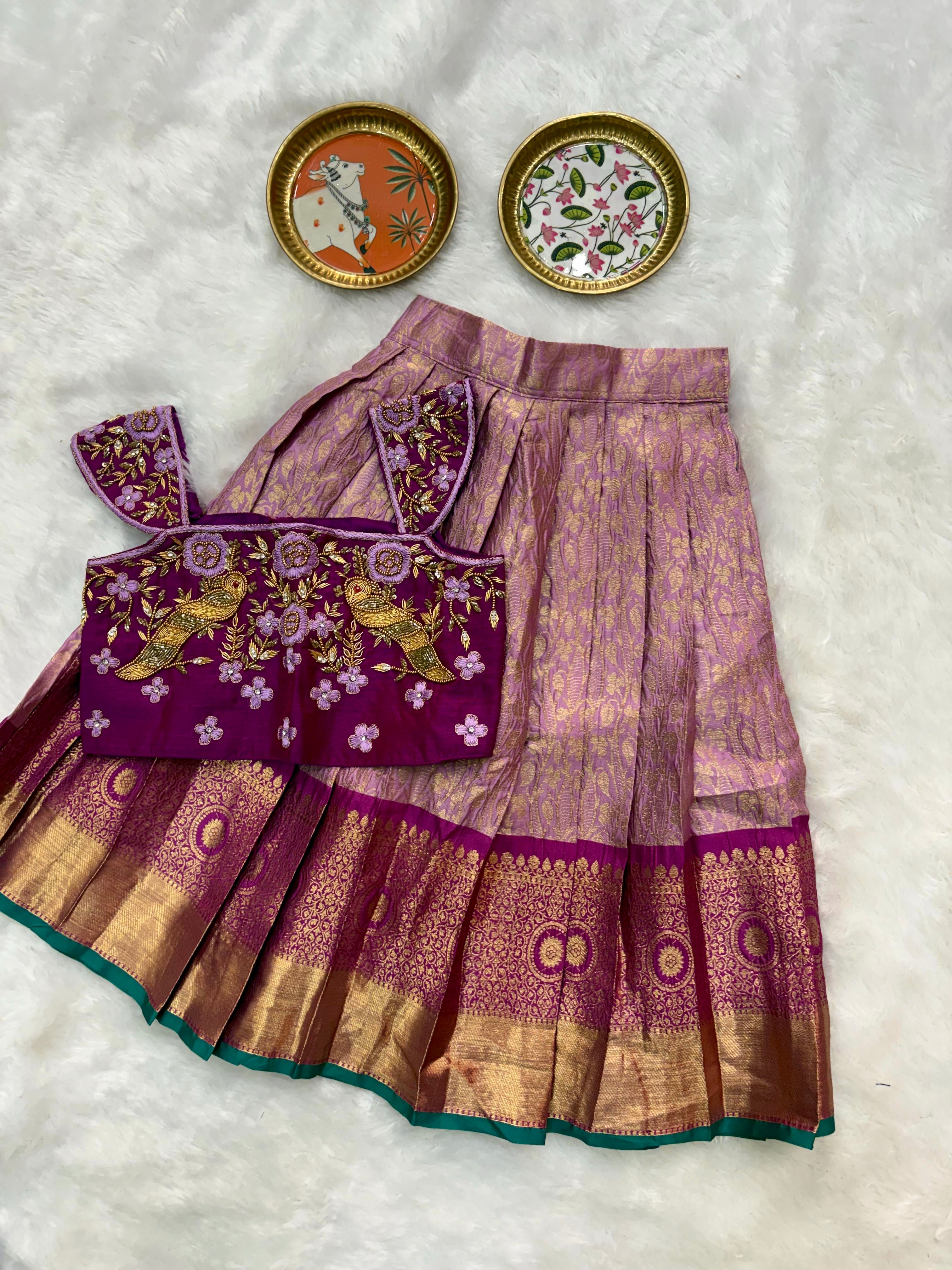 Semi Kanchi Pattu Maggam Work Kids Lehenga
