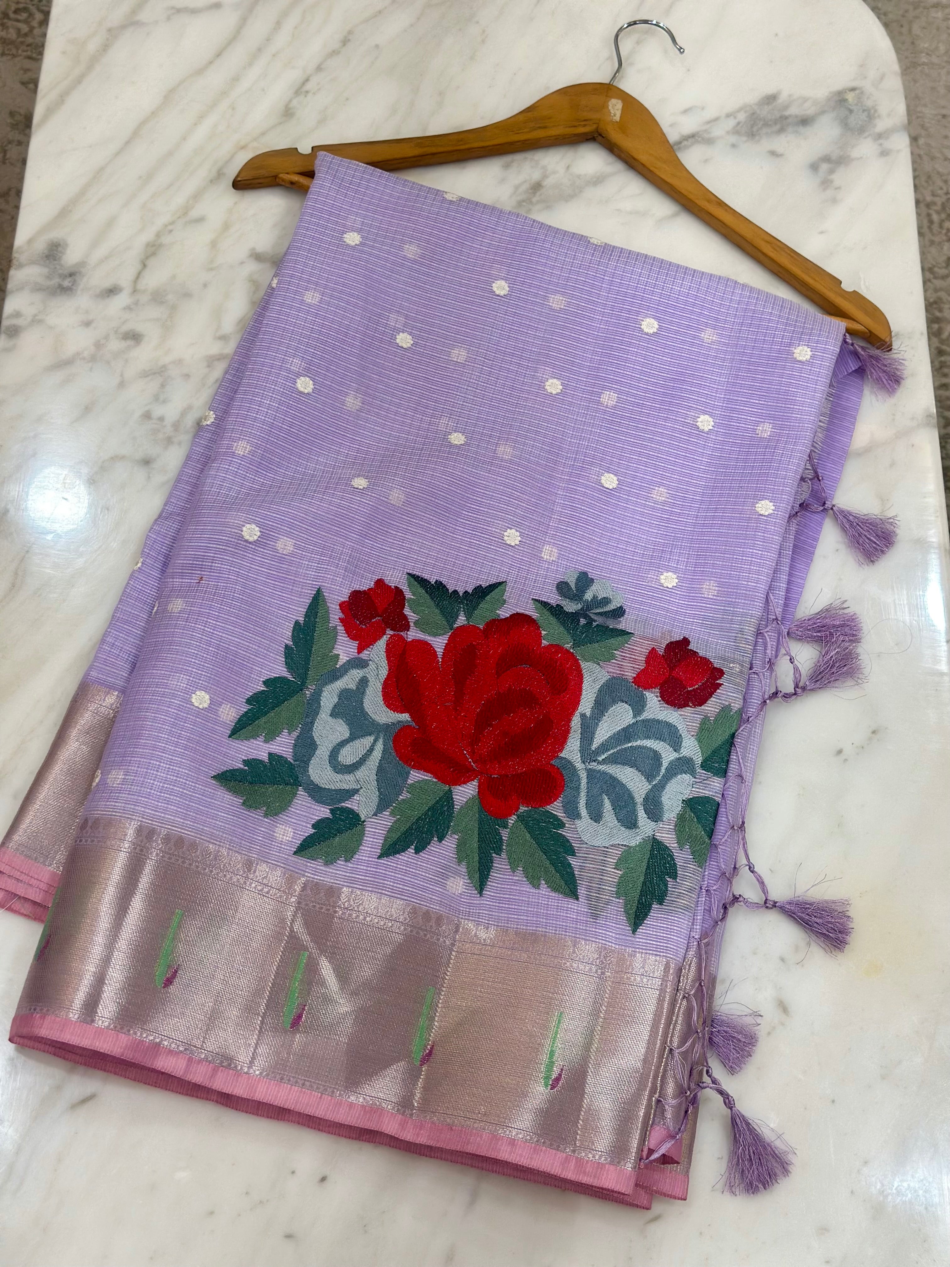 Silk Kota Rose Embroidery