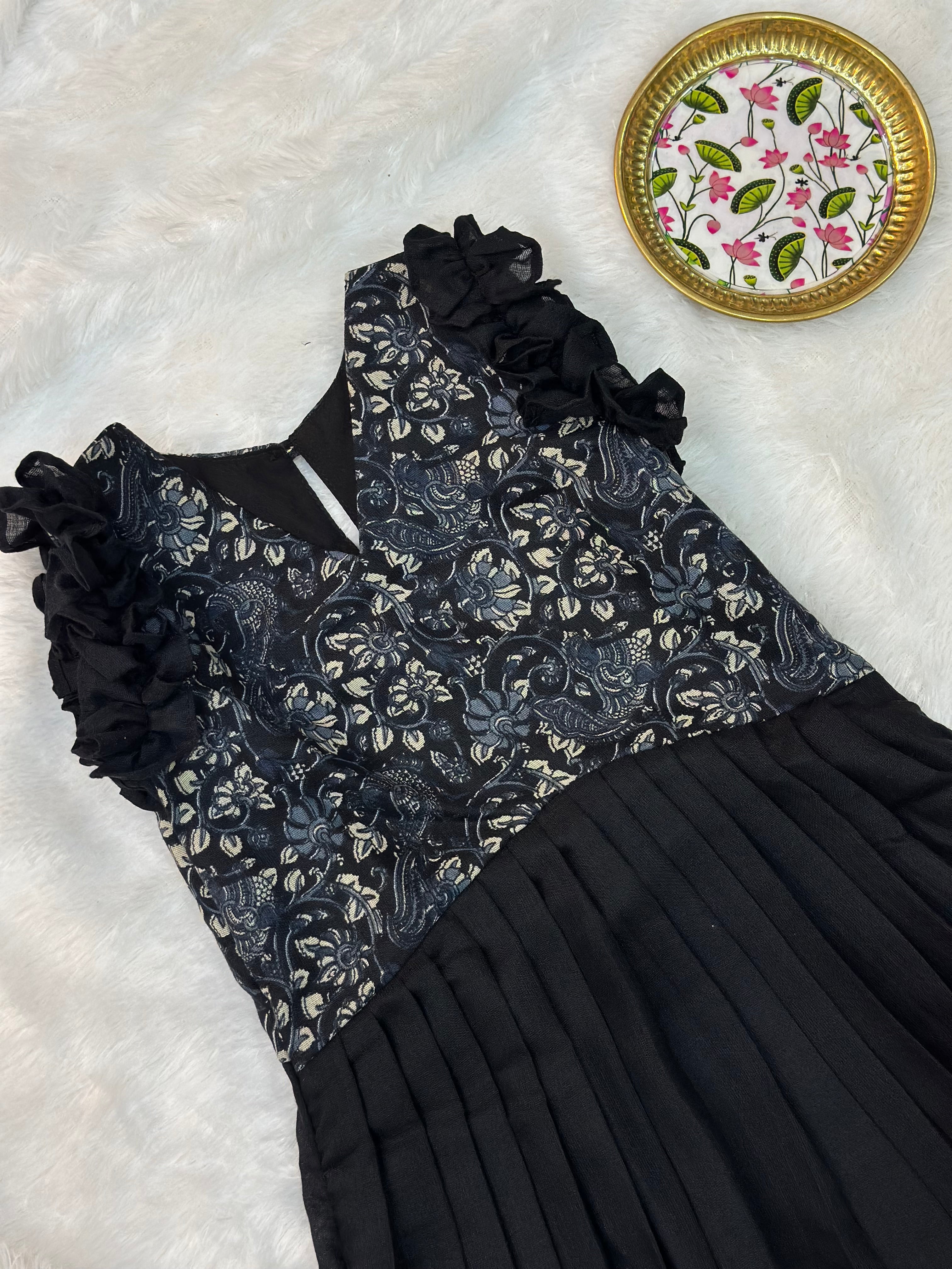 Black Kalamkari Kids Frock