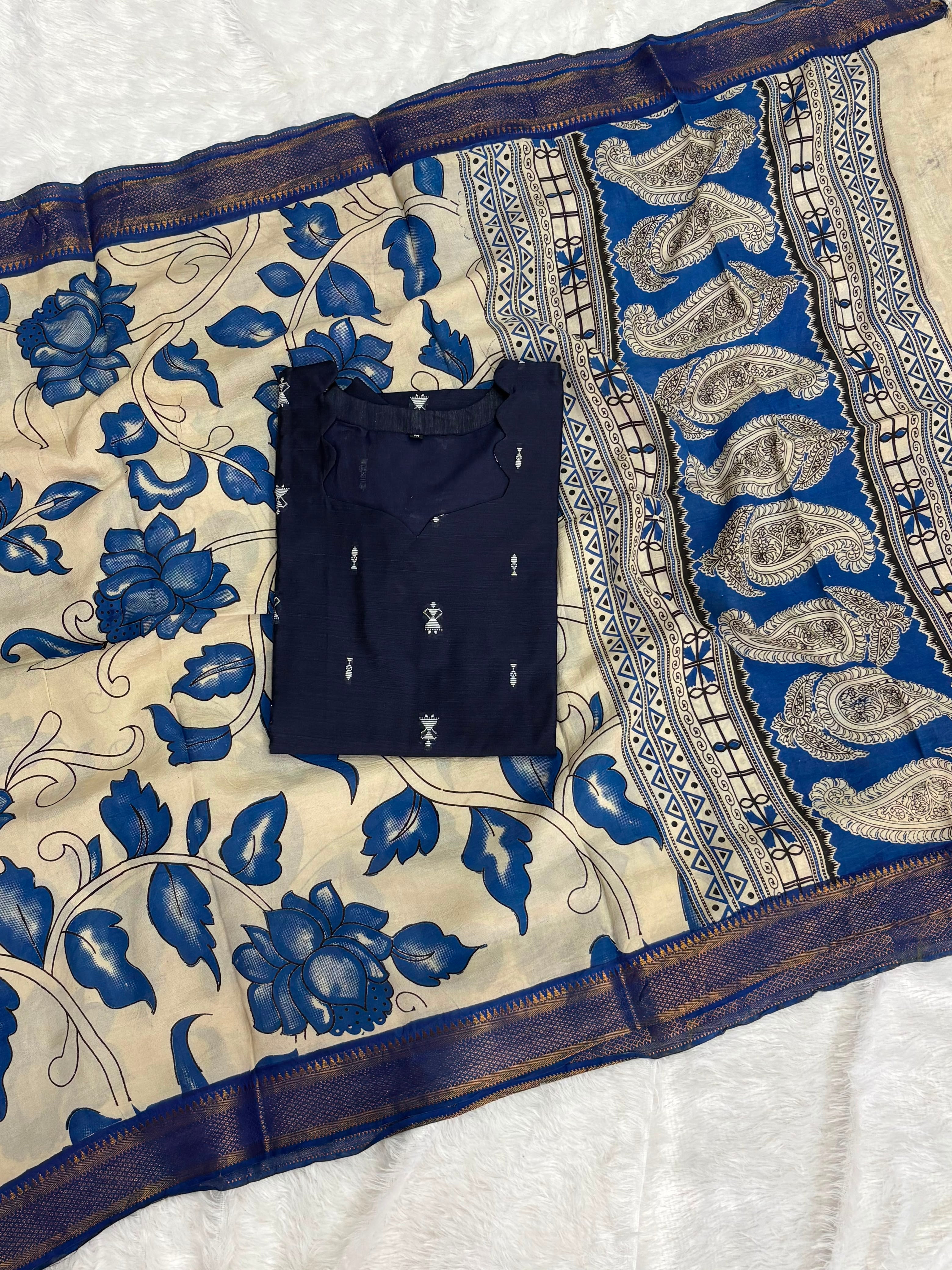 Raw Silk Top Kalamkari Dupatta