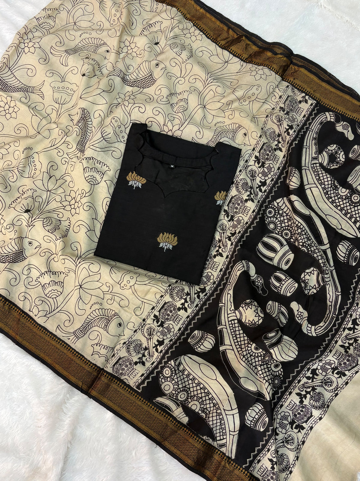 Raw Silk Top & Kalamkari Dupatta