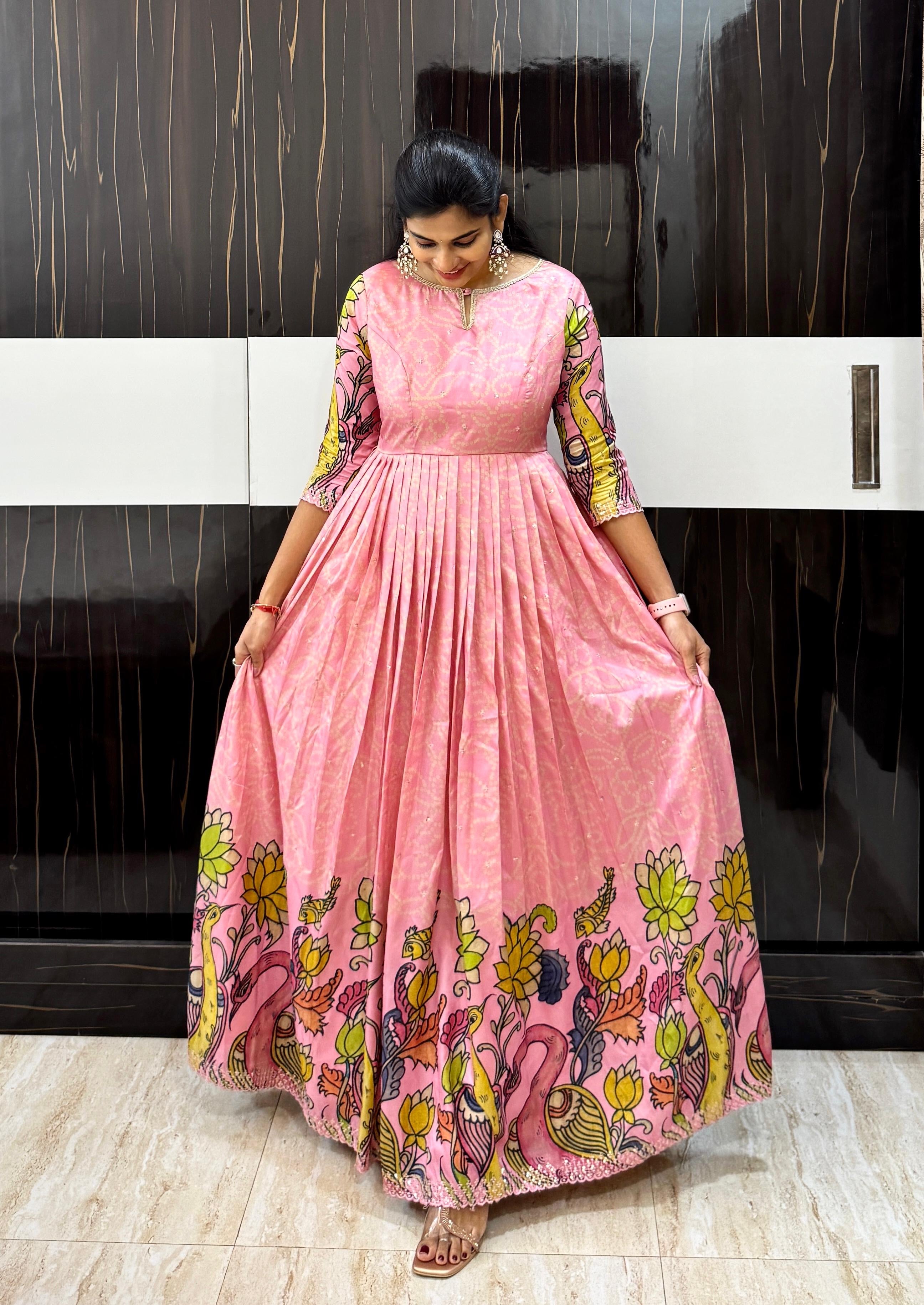 PenKalamkari Print Tussar Long Gown