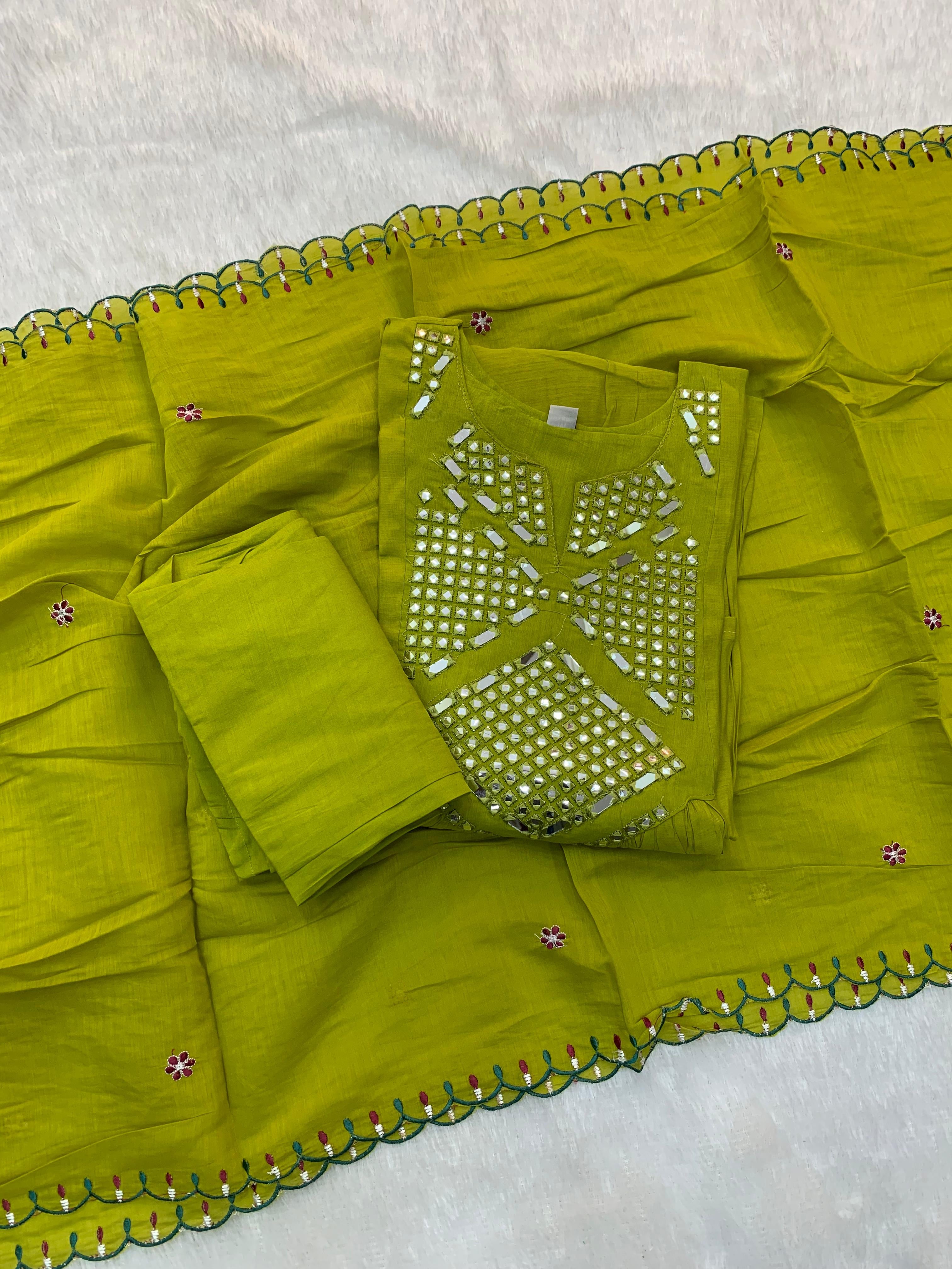 Mul Chanderi Mirror Work Anarkali