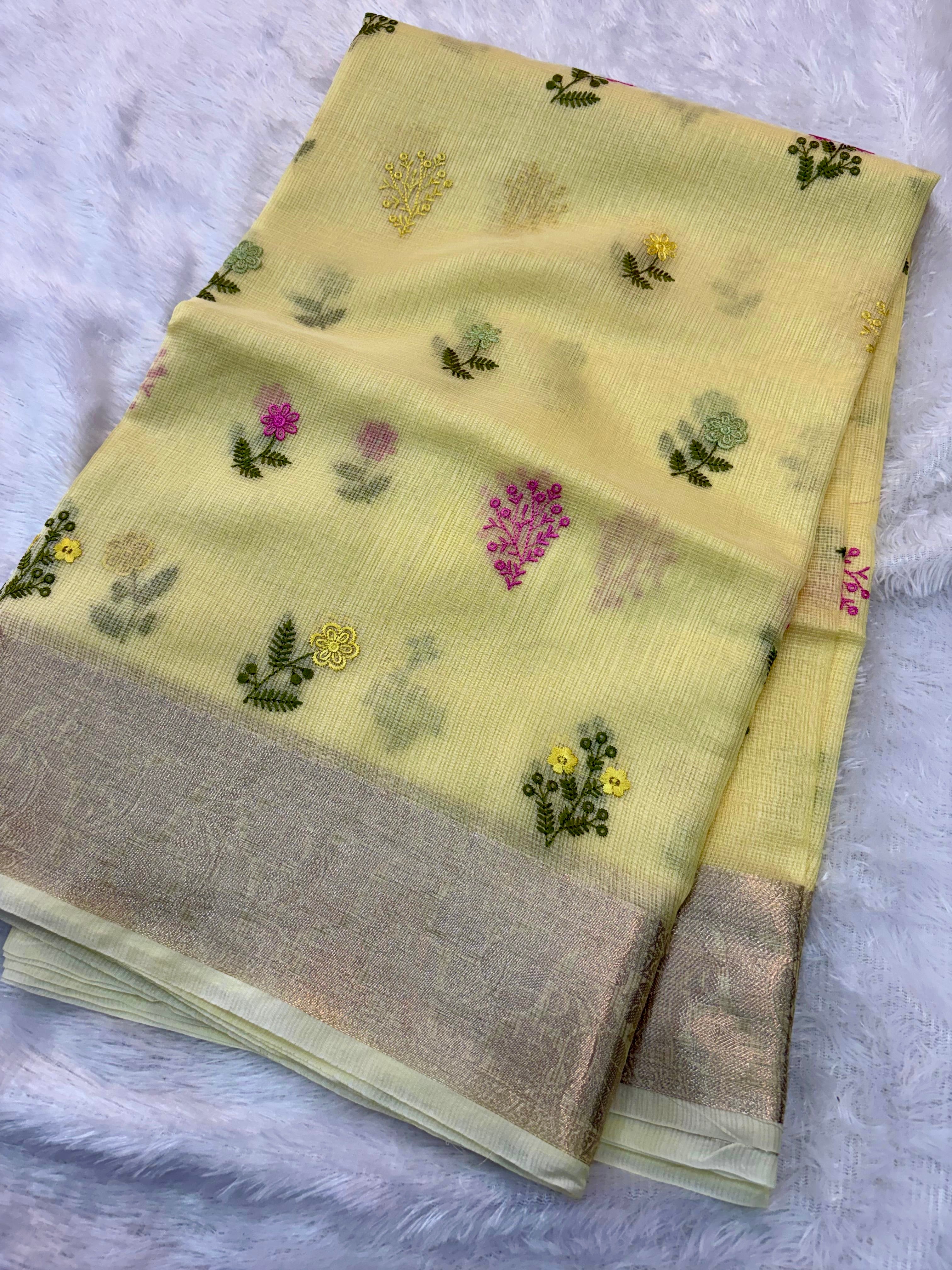 Pastel Yellow Kota Embroidery