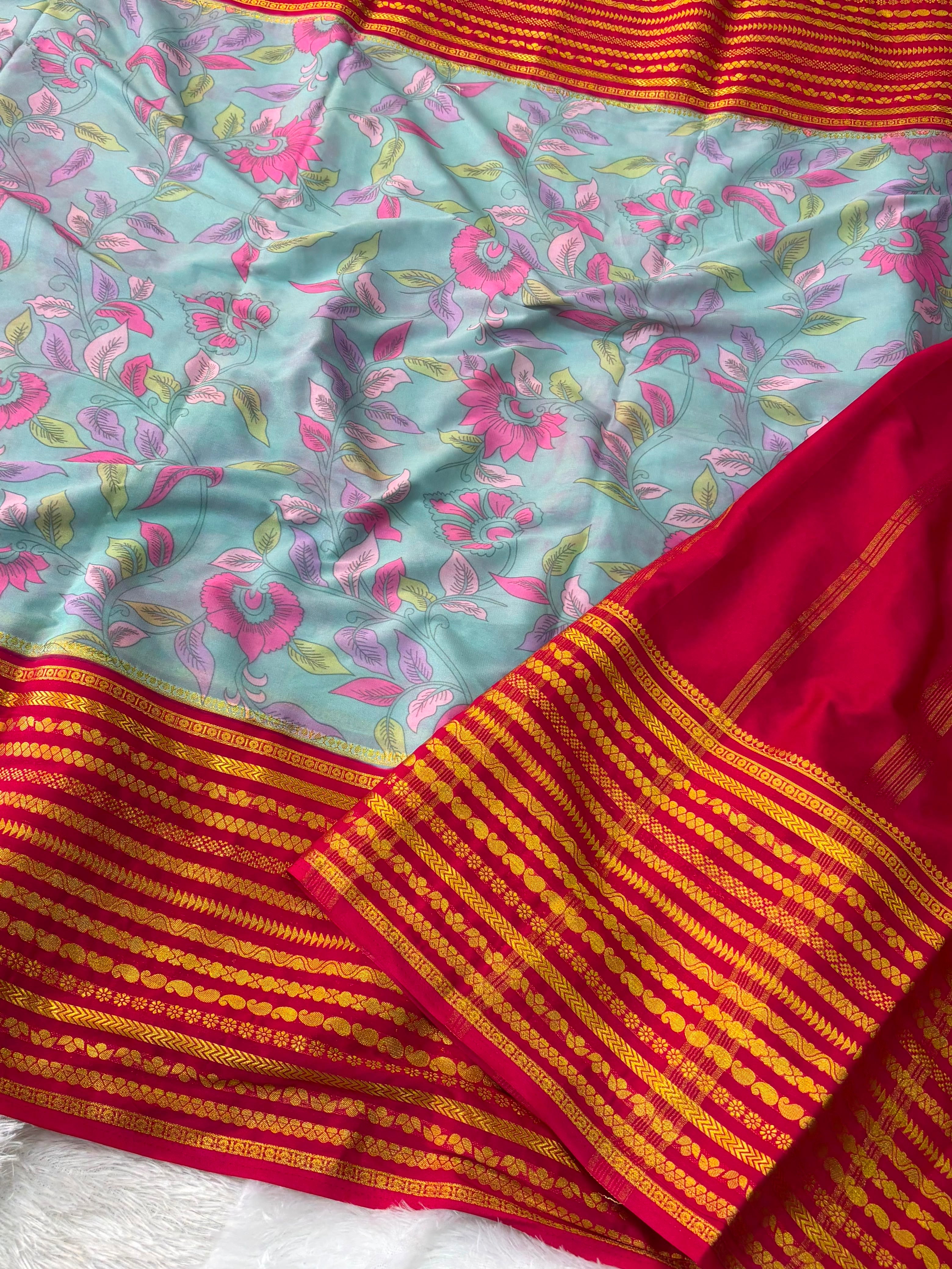 Fancy Mysore Crepe Gadwal Borders