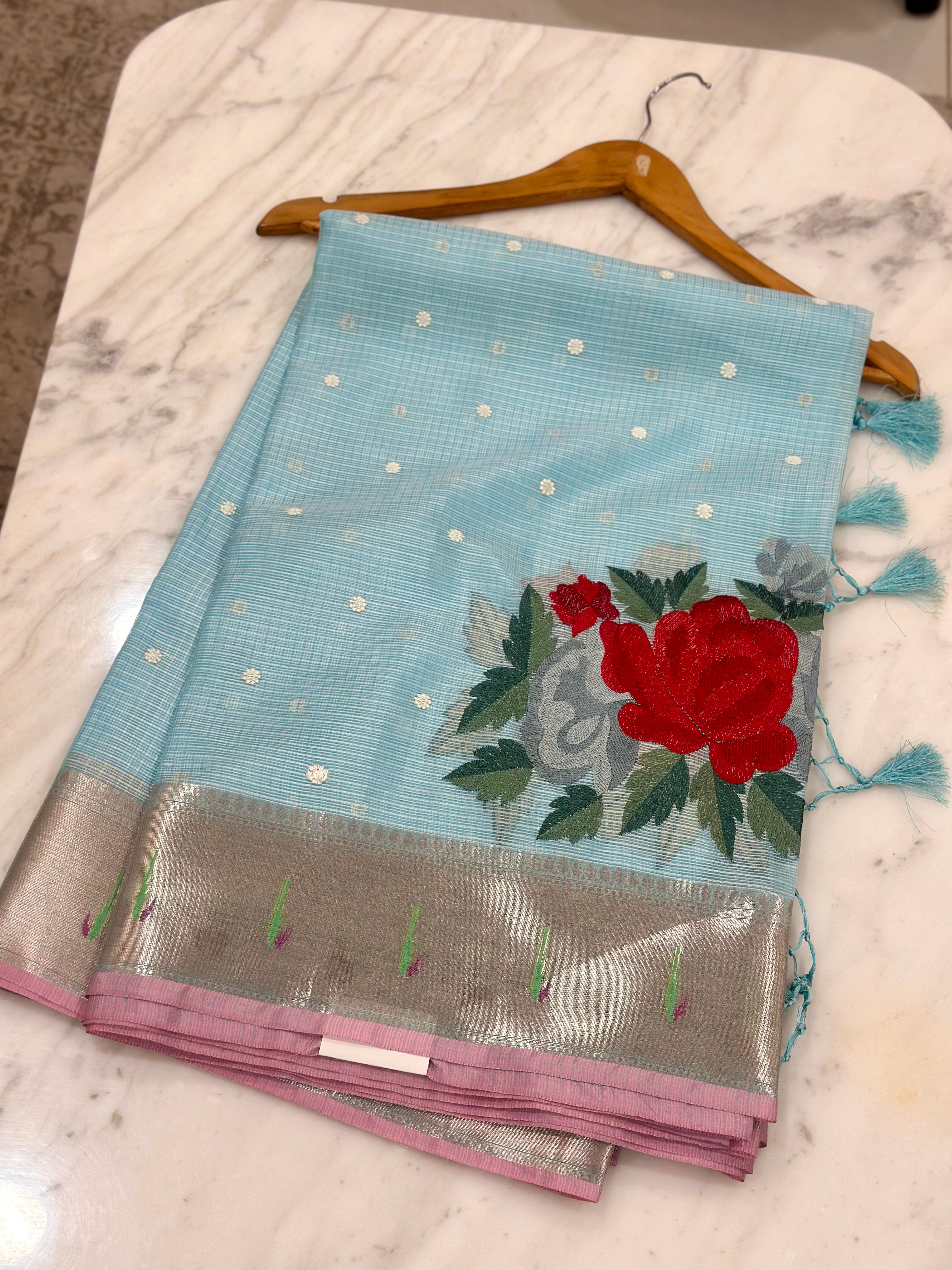 Silk Kota Rose Embroidery