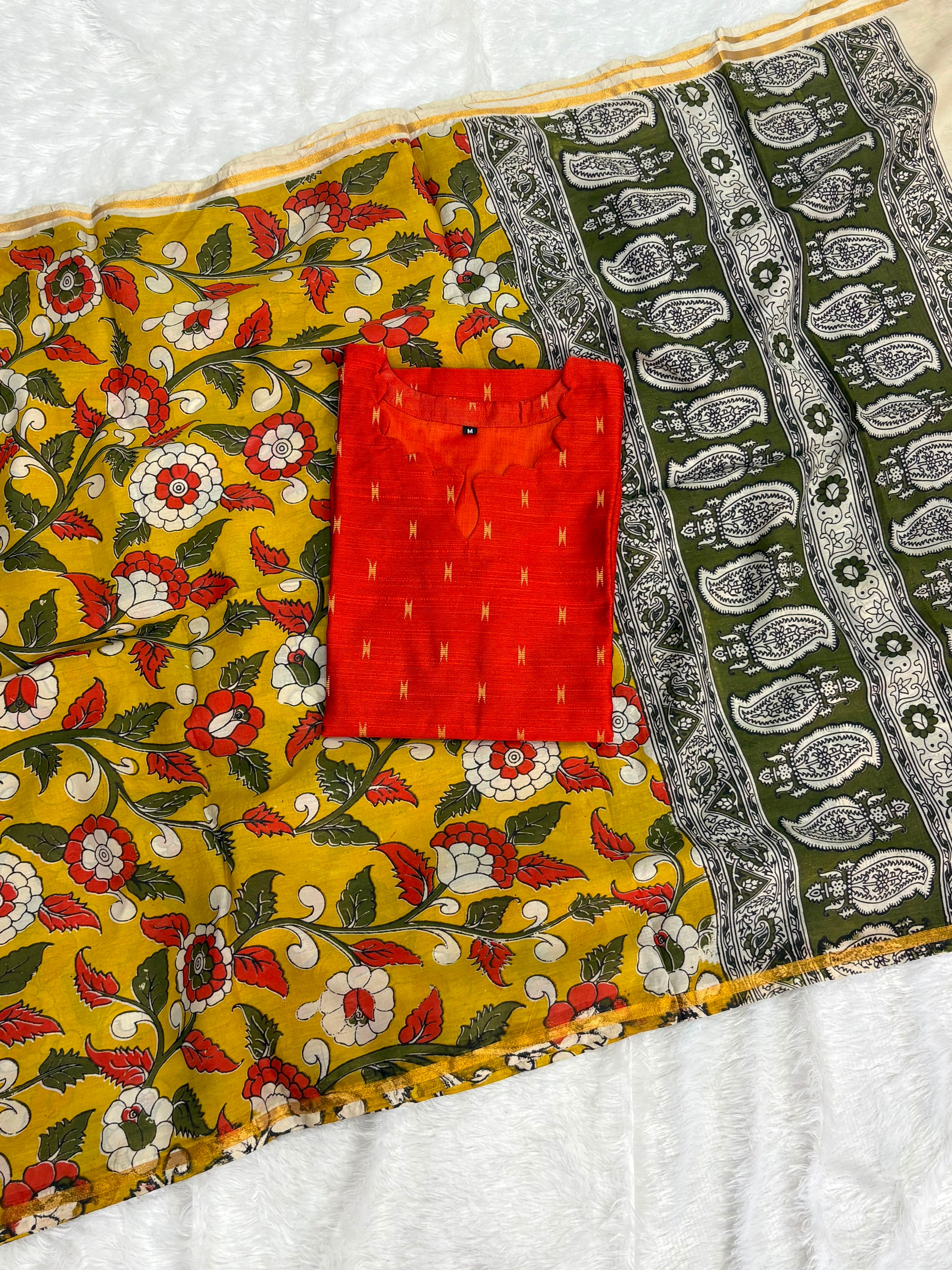 Raw Silk Top Kalamkari Dupatta