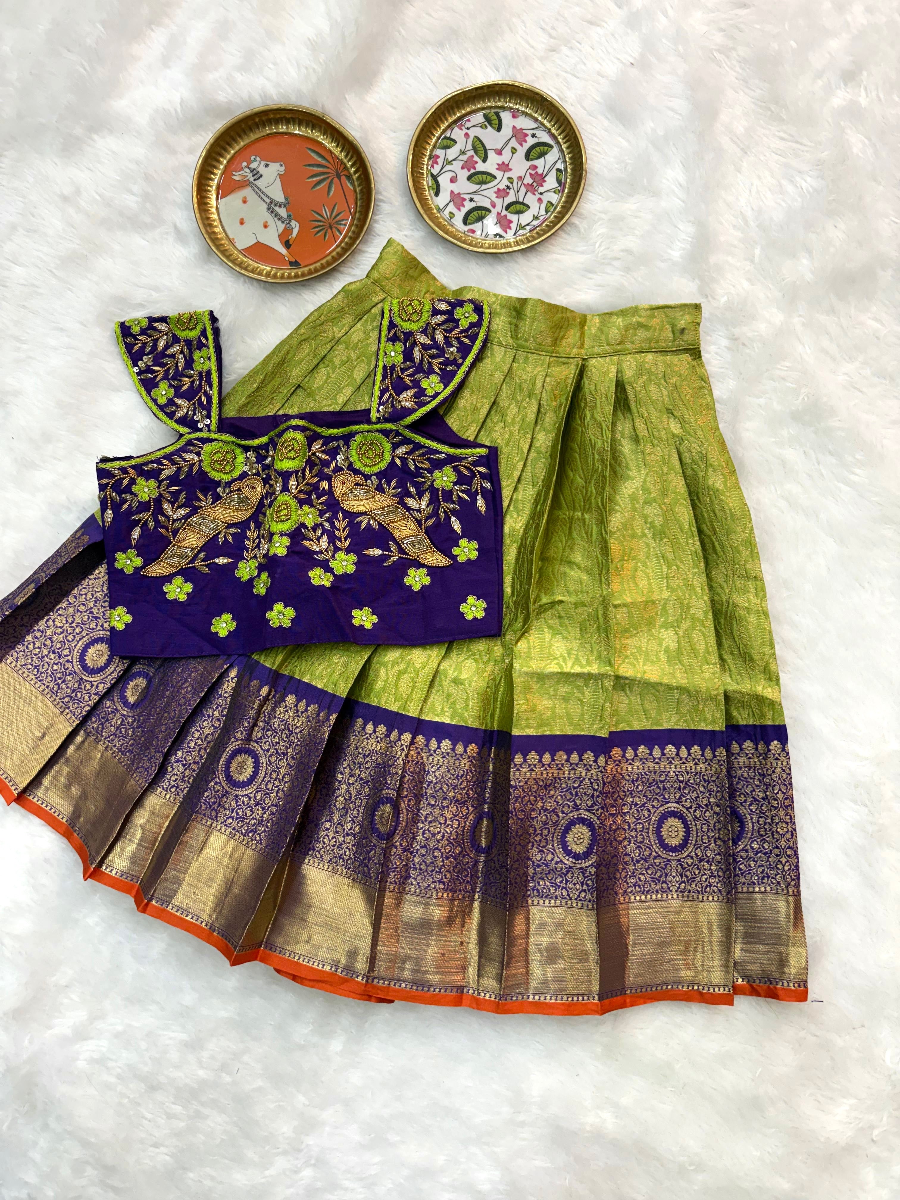 Semi Kanchi Pattu Maggam Work Kids Lehenga