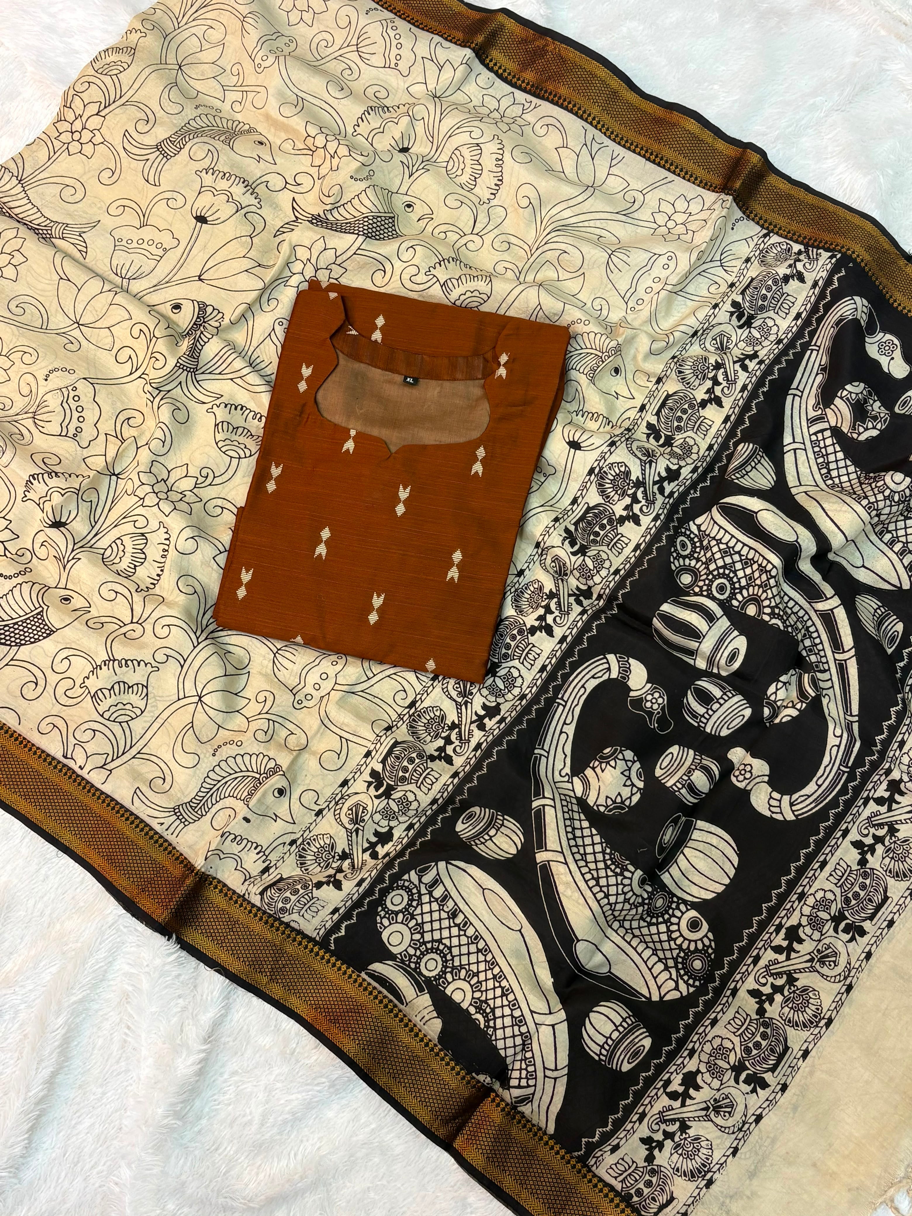 Raw Silk Top Kalamakri Dupatta