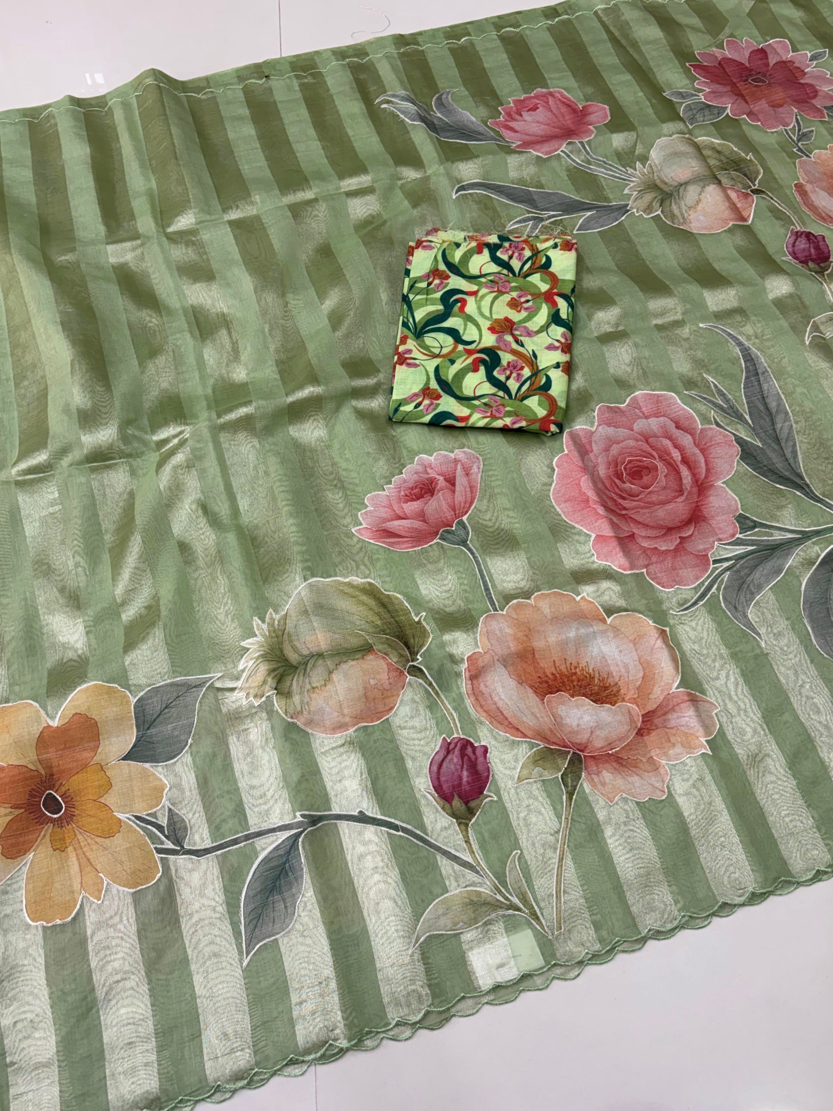 Chanderi Tissue appliqué