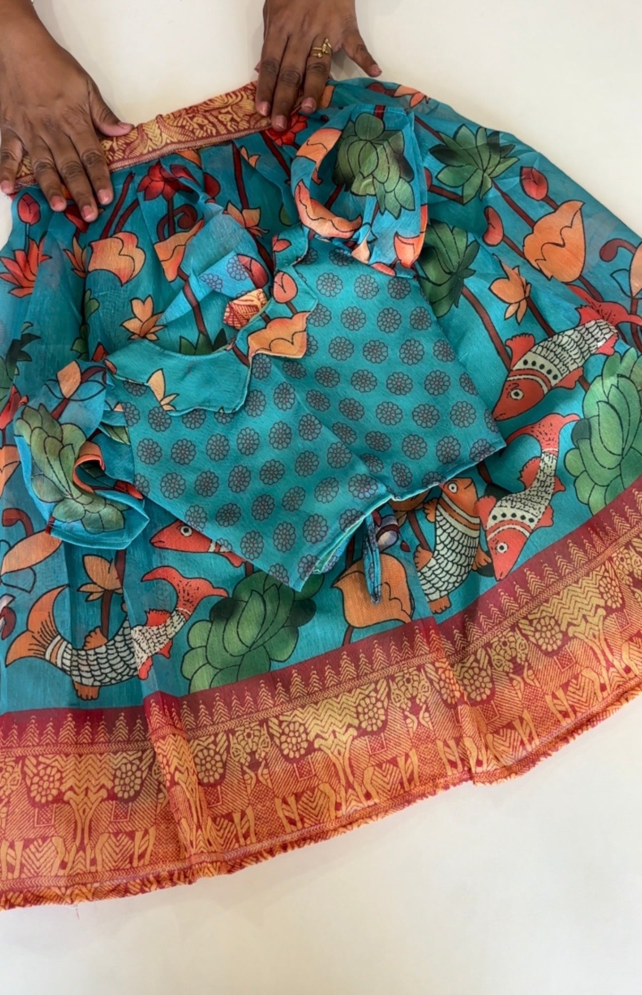 PenKalamkari Linen Kids Lehenga