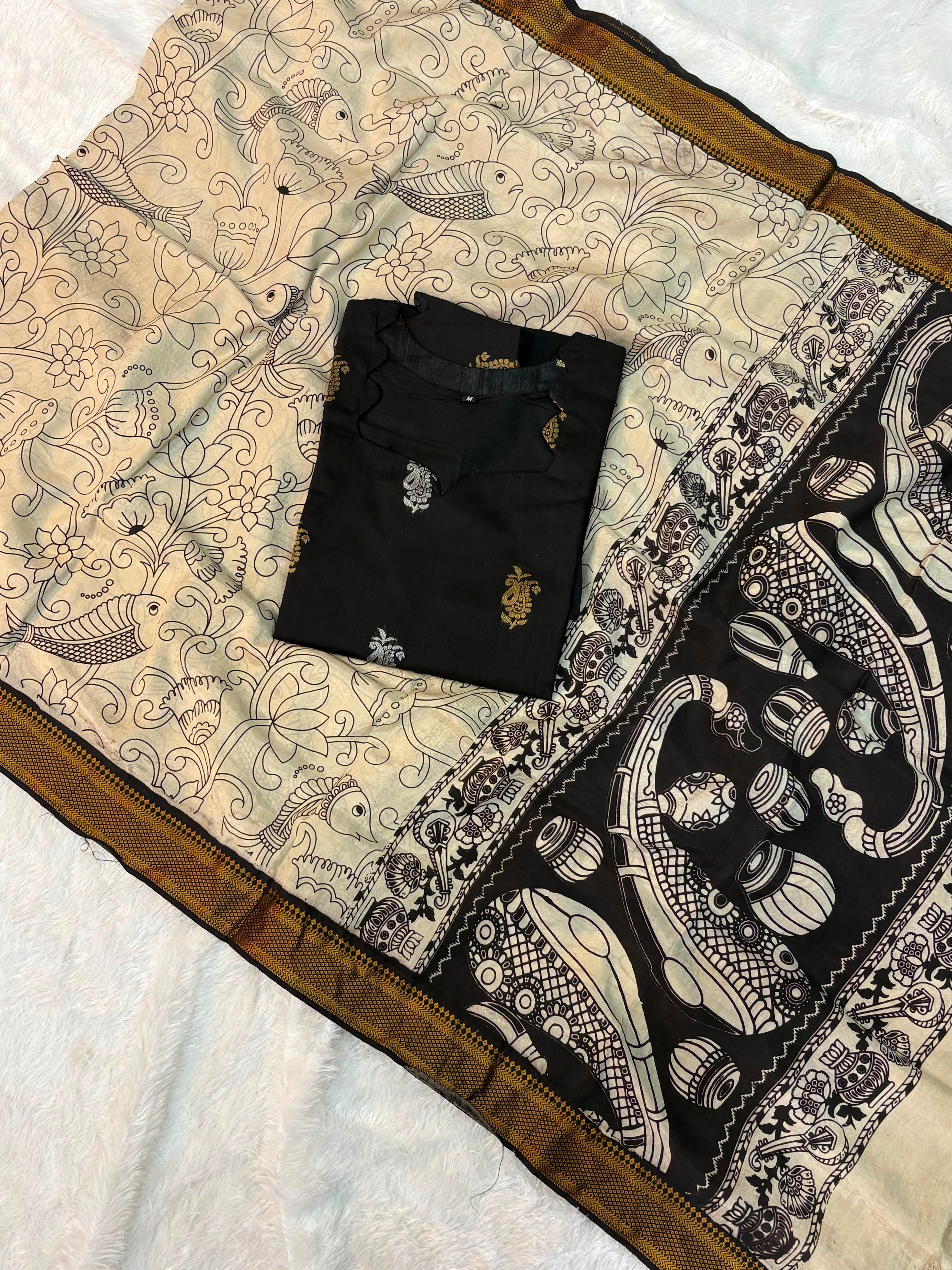 Raw Silk Top Kalamakri Dupatta
