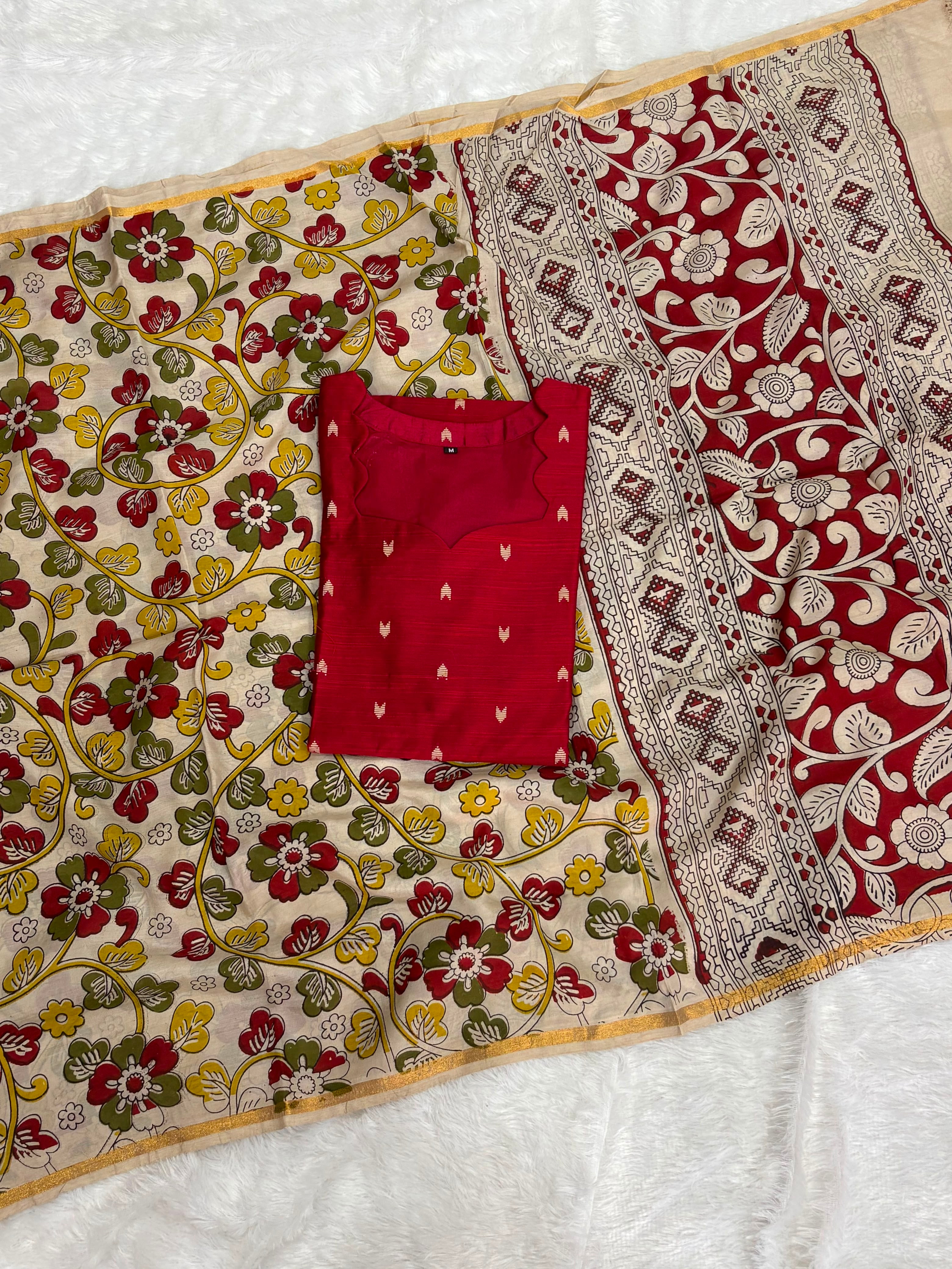 Raw Silk Top Kalamkari Dupatta