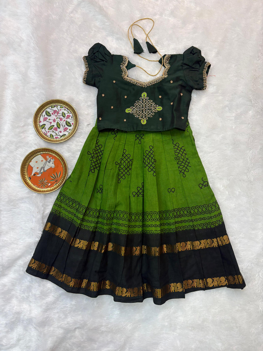Muggu Design Maggam Work Lehenga