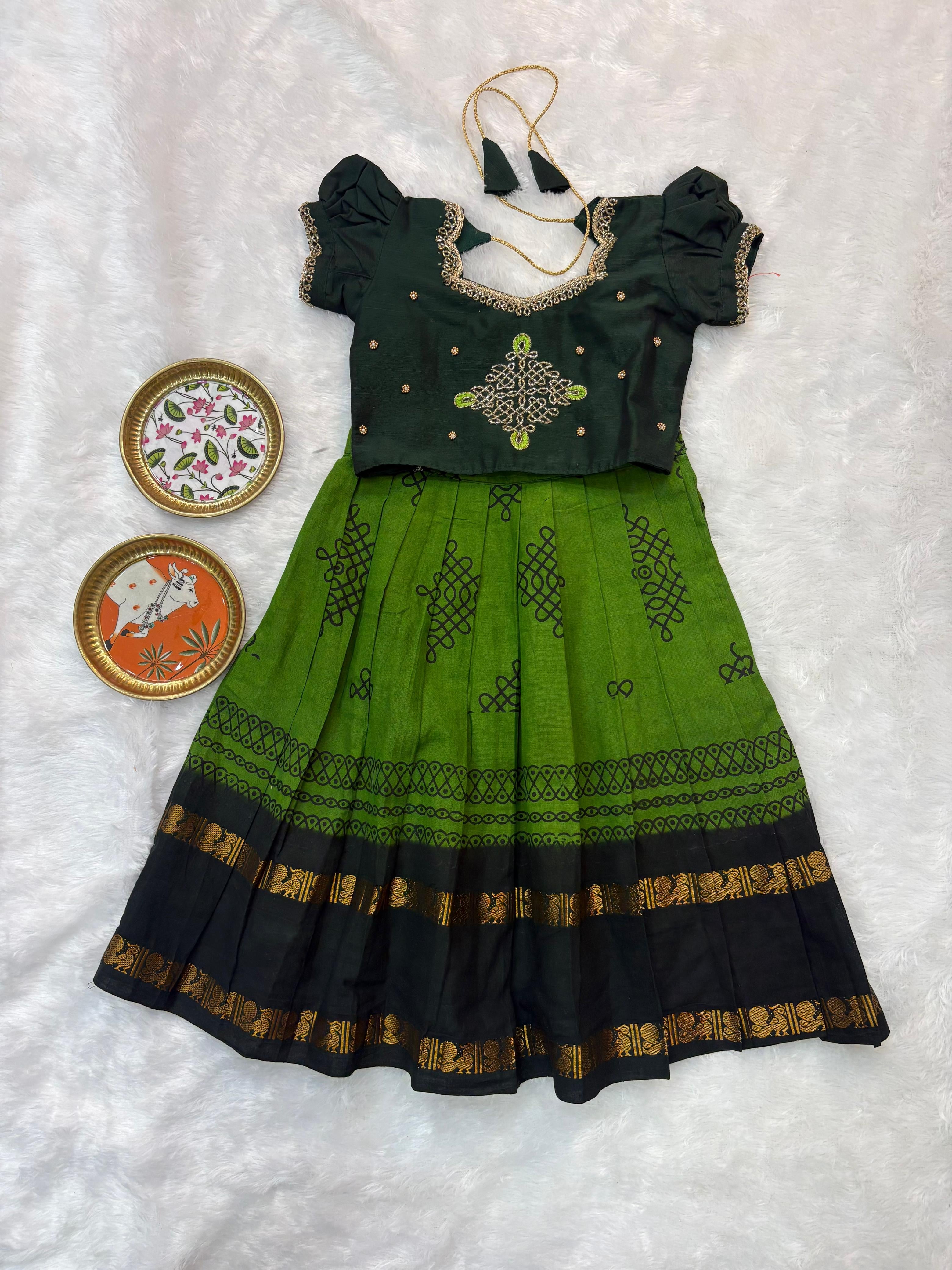 Muggu Design Maggam Work Lehenga
