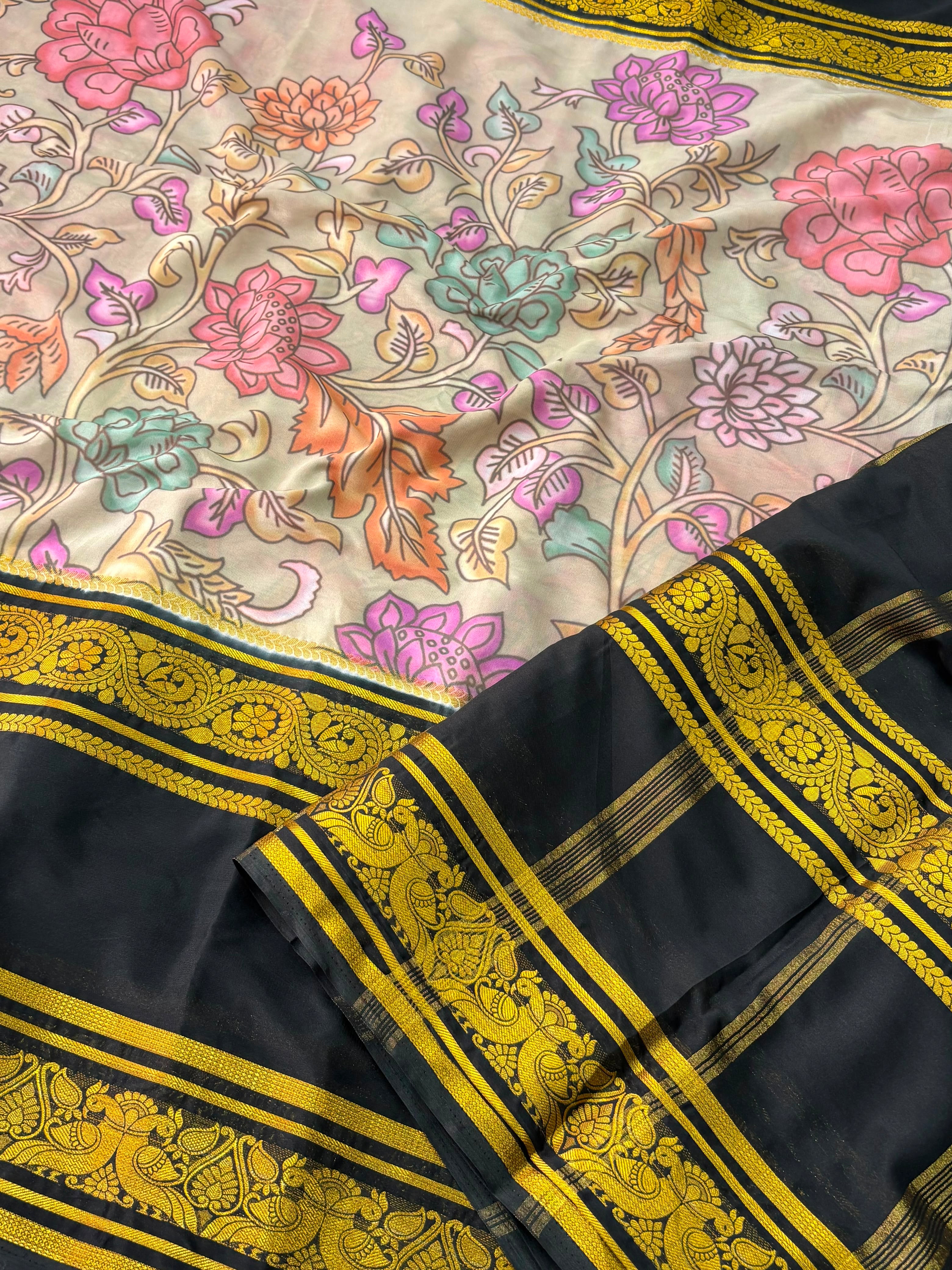 Fancy Mysore Crepe Gadwal Borders