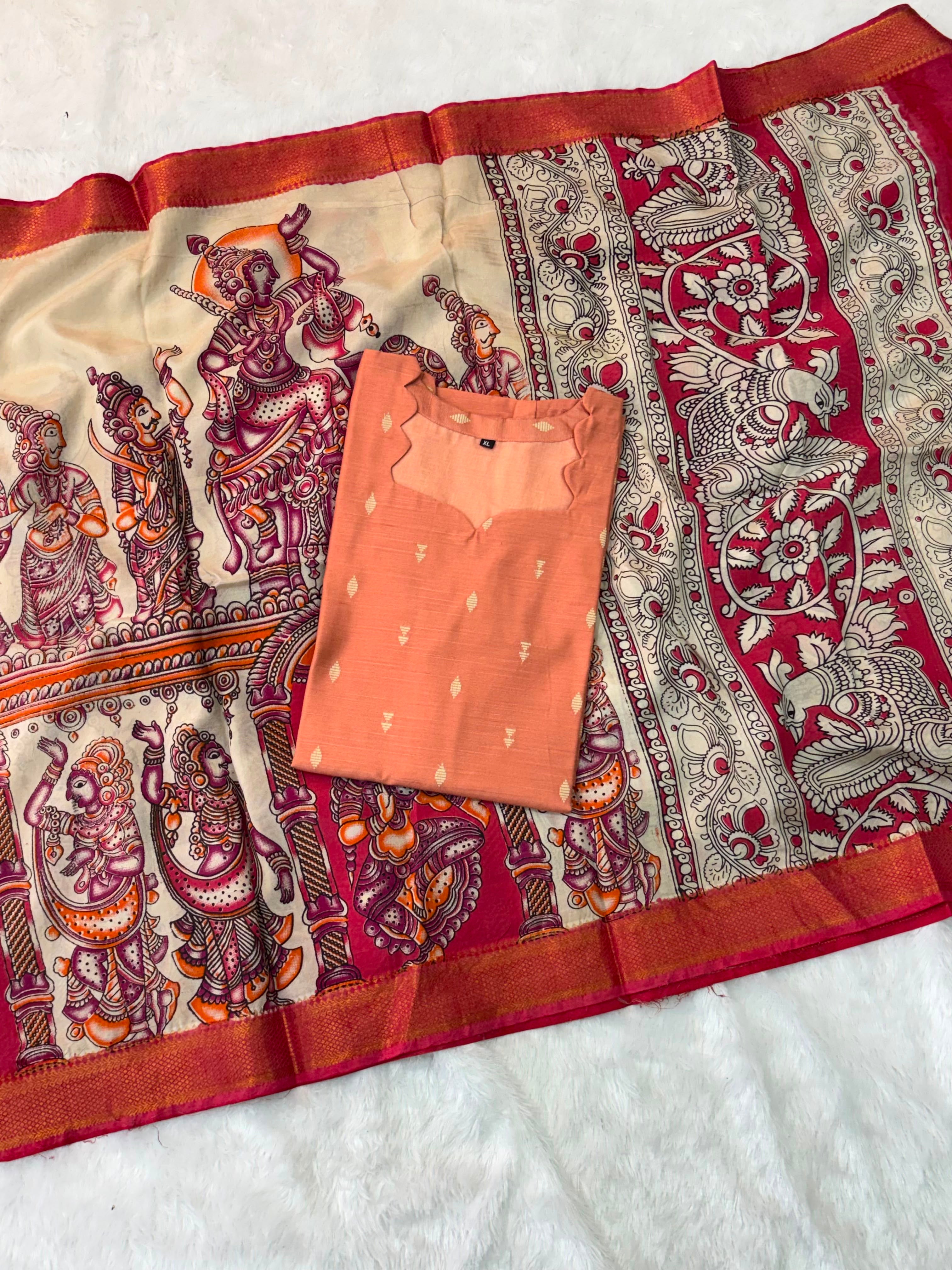 Raw Silk Top Kalamkari Dupatta